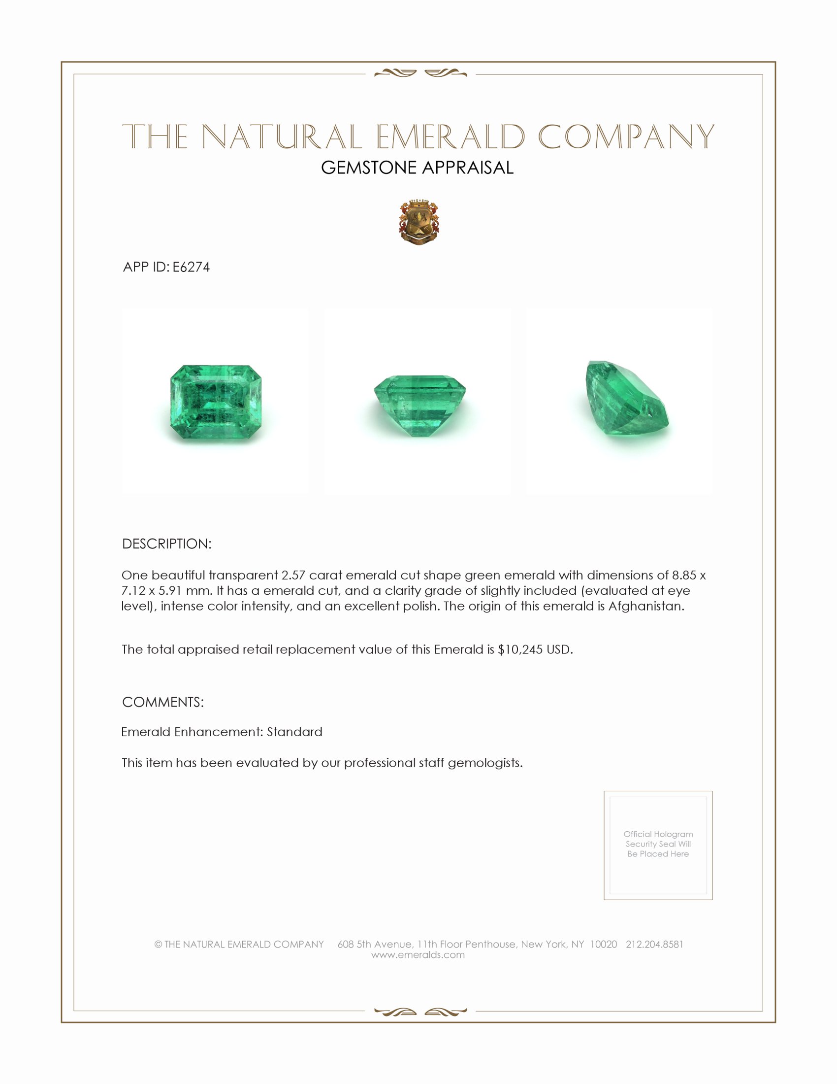 2.57 Ct. Emerald from Afghanistan