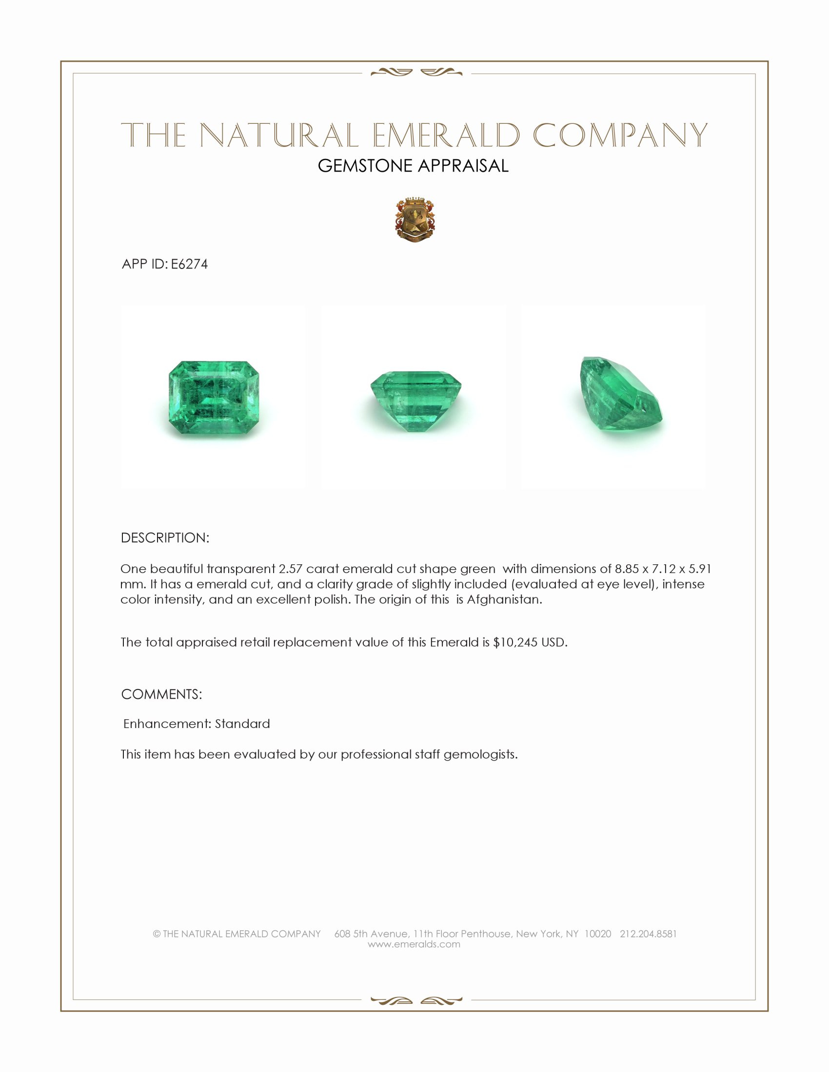2.57 Ct. Emerald from Afghanistan