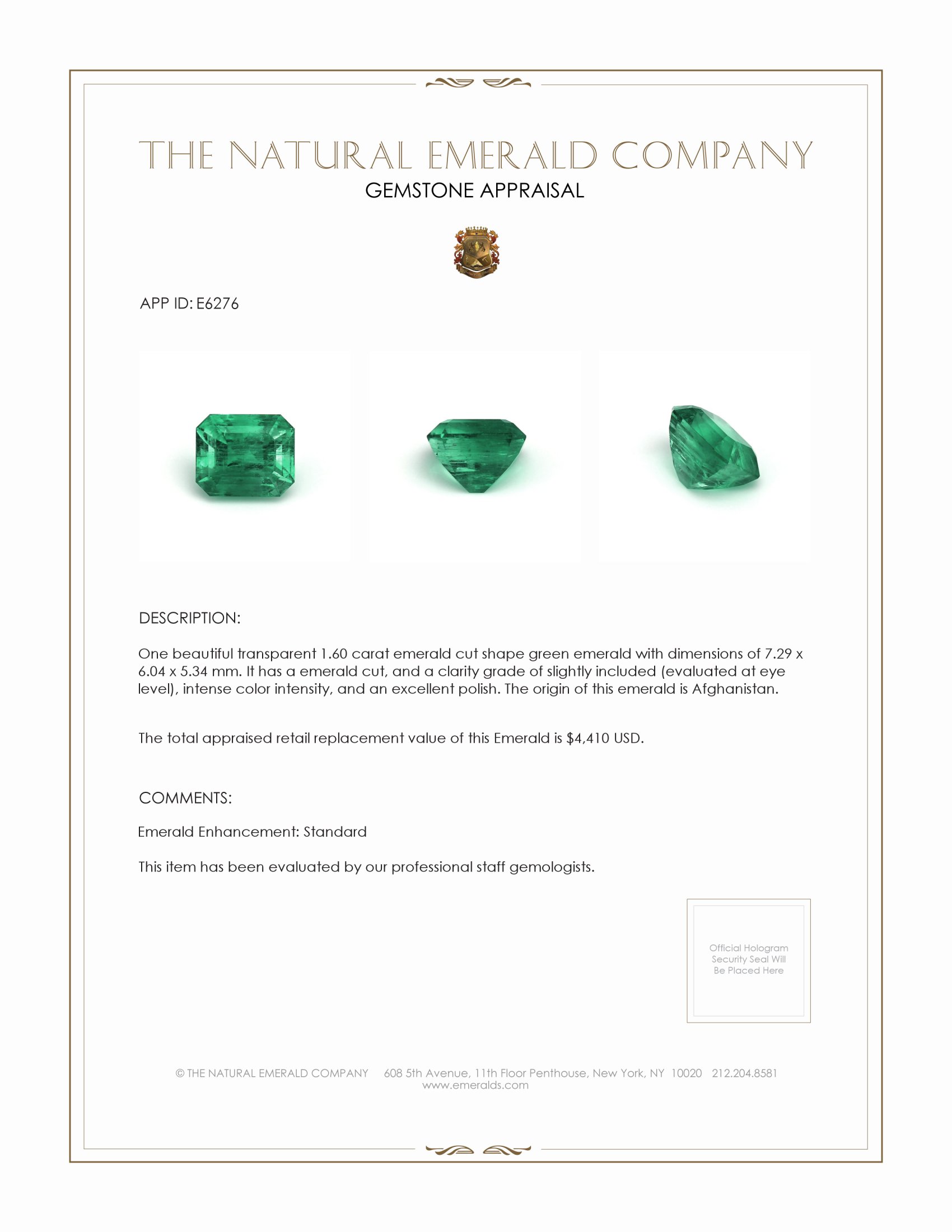 1.60 Ct. Emerald from Afghanistan