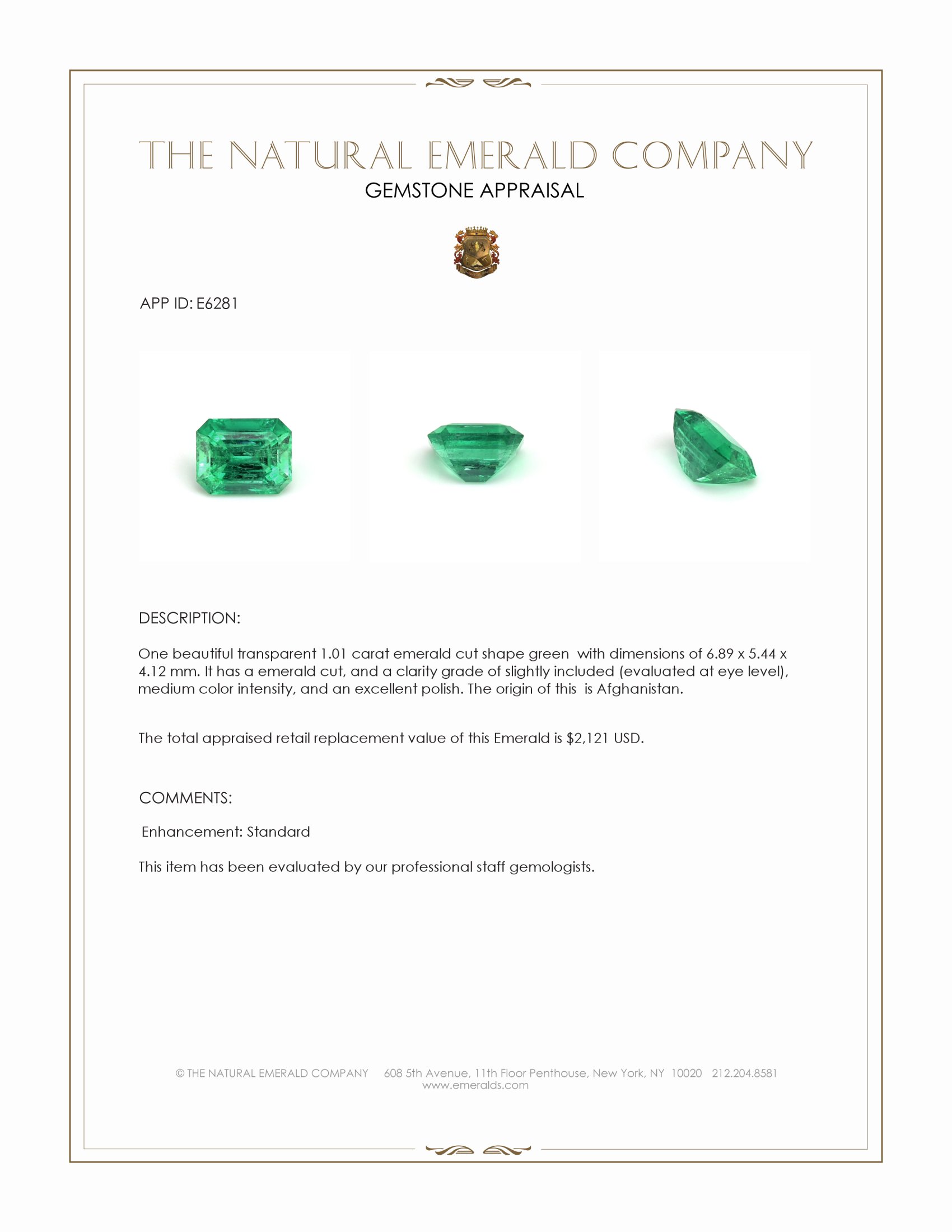 1.01 Ct. Emerald from Afghanistan