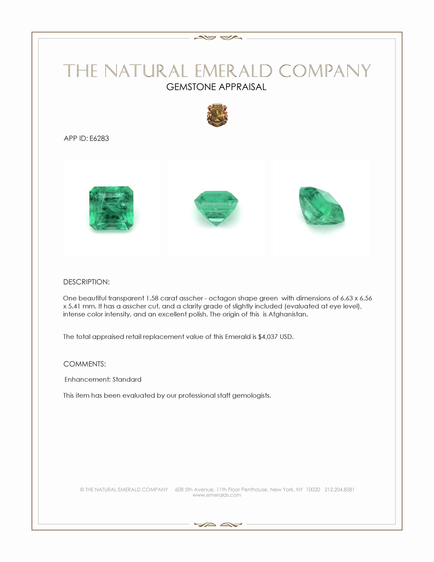 1.58 Ct. Emerald from Afghanistan