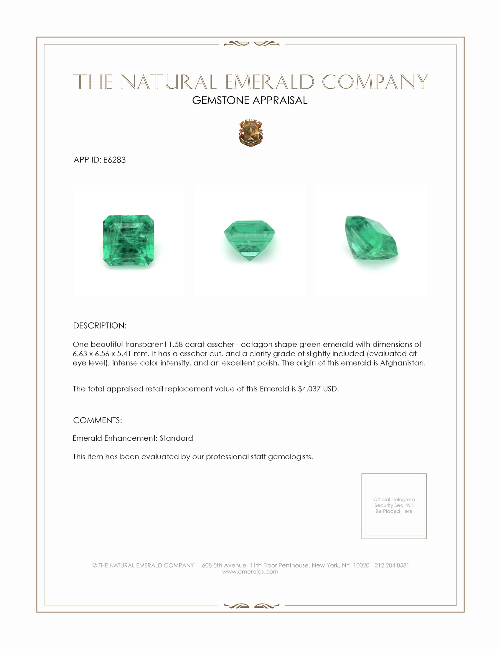 1.58 Ct. Emerald from Afghanistan