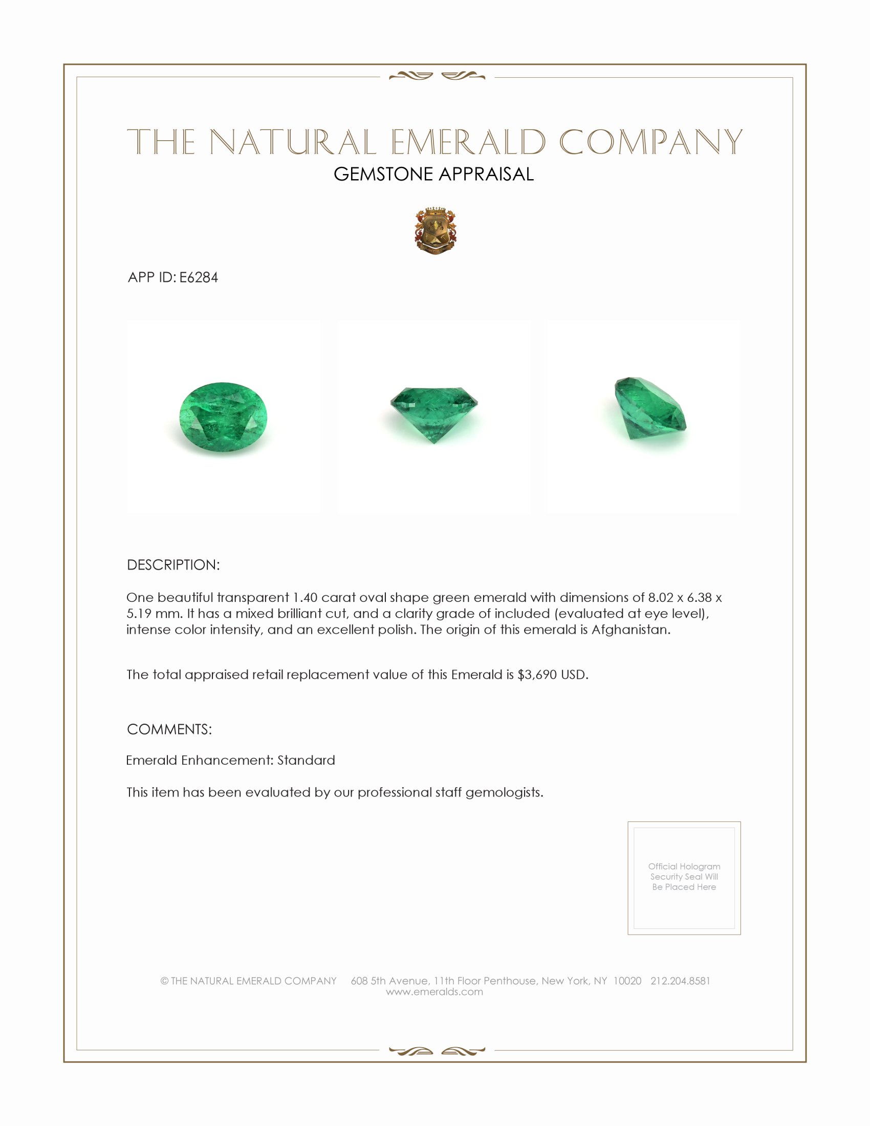 1.40 Ct. Emerald from Afghanistan