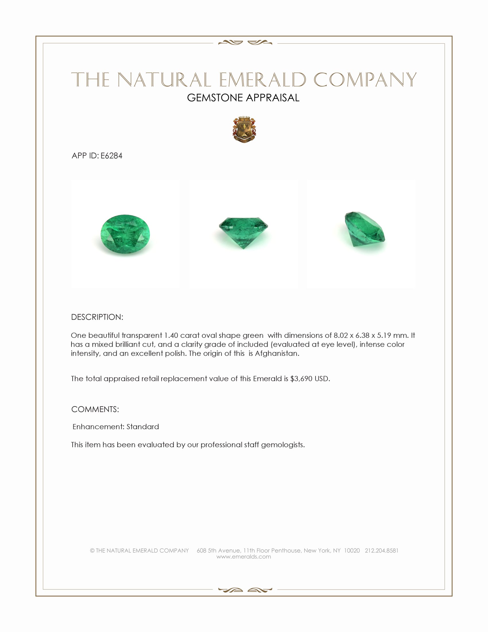 1.40 Ct. Emerald from Afghanistan