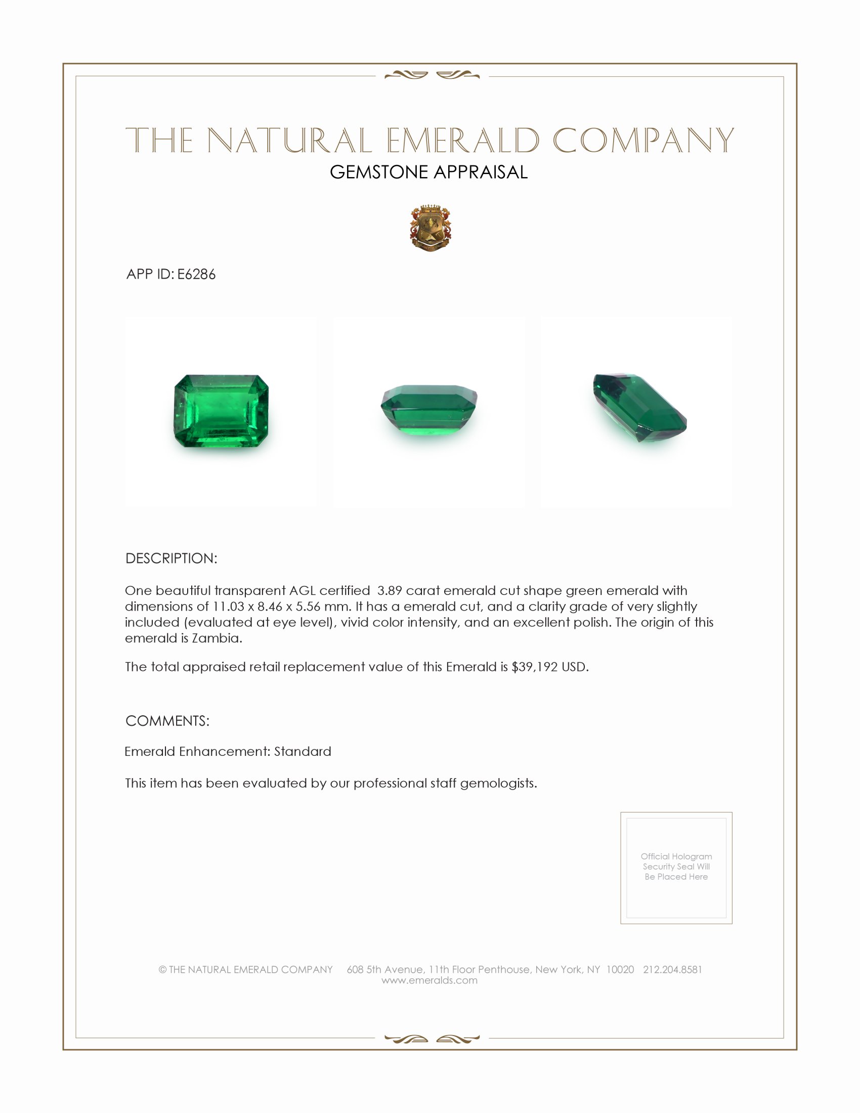 3.89 Ct. Emerald from Zambia
