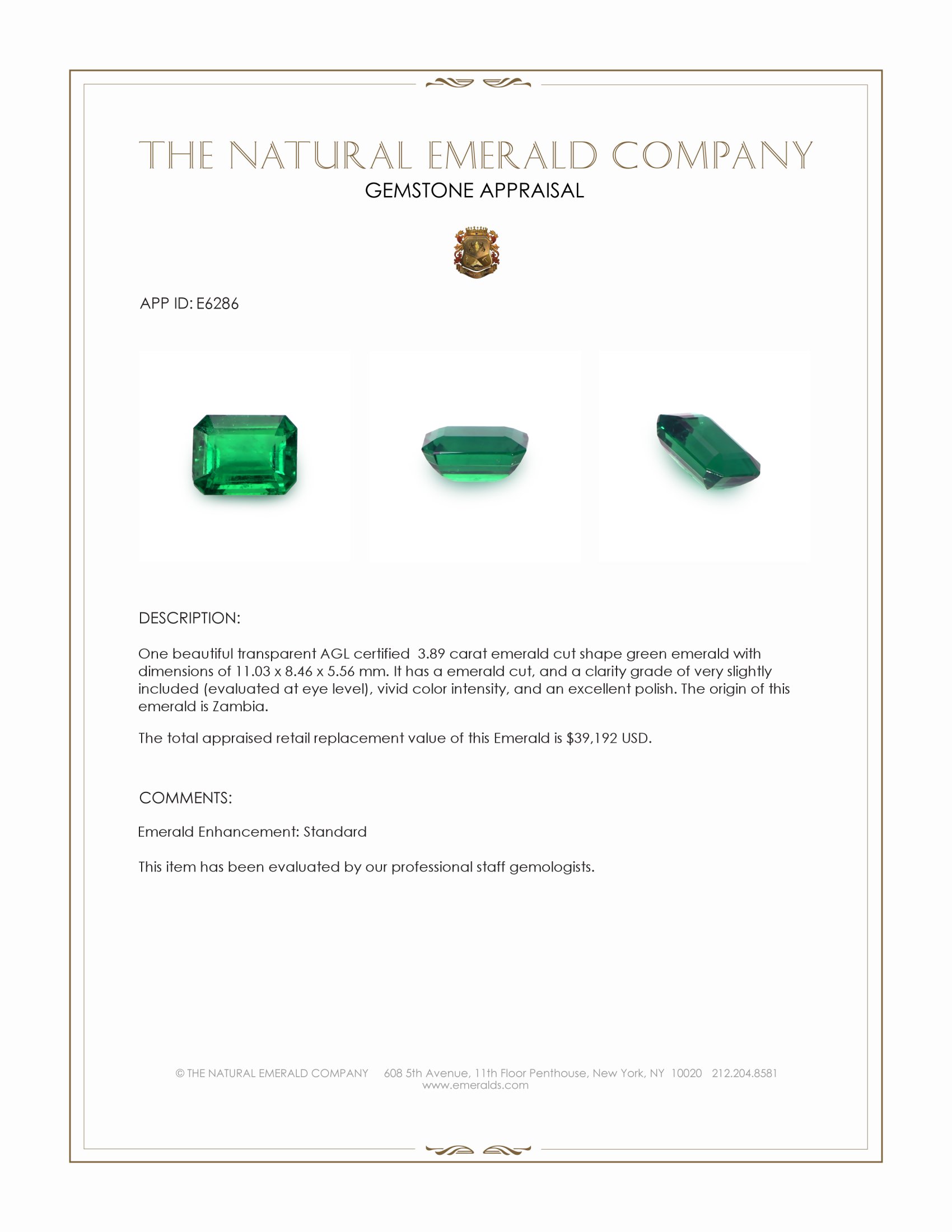 3.89 Ct. Emerald from Zambia