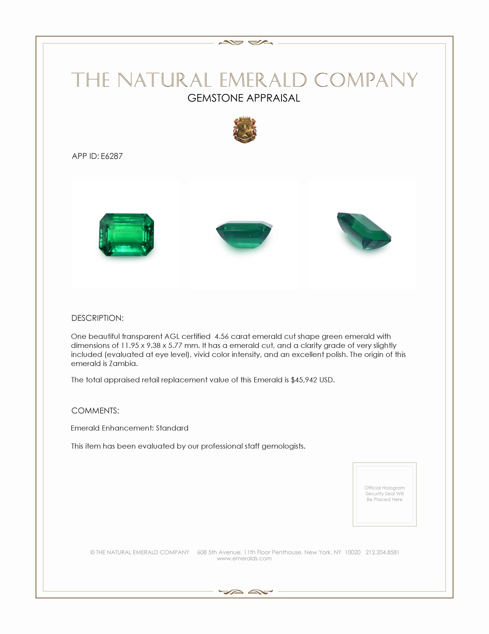 4.56 Ct. Emerald from Zambia