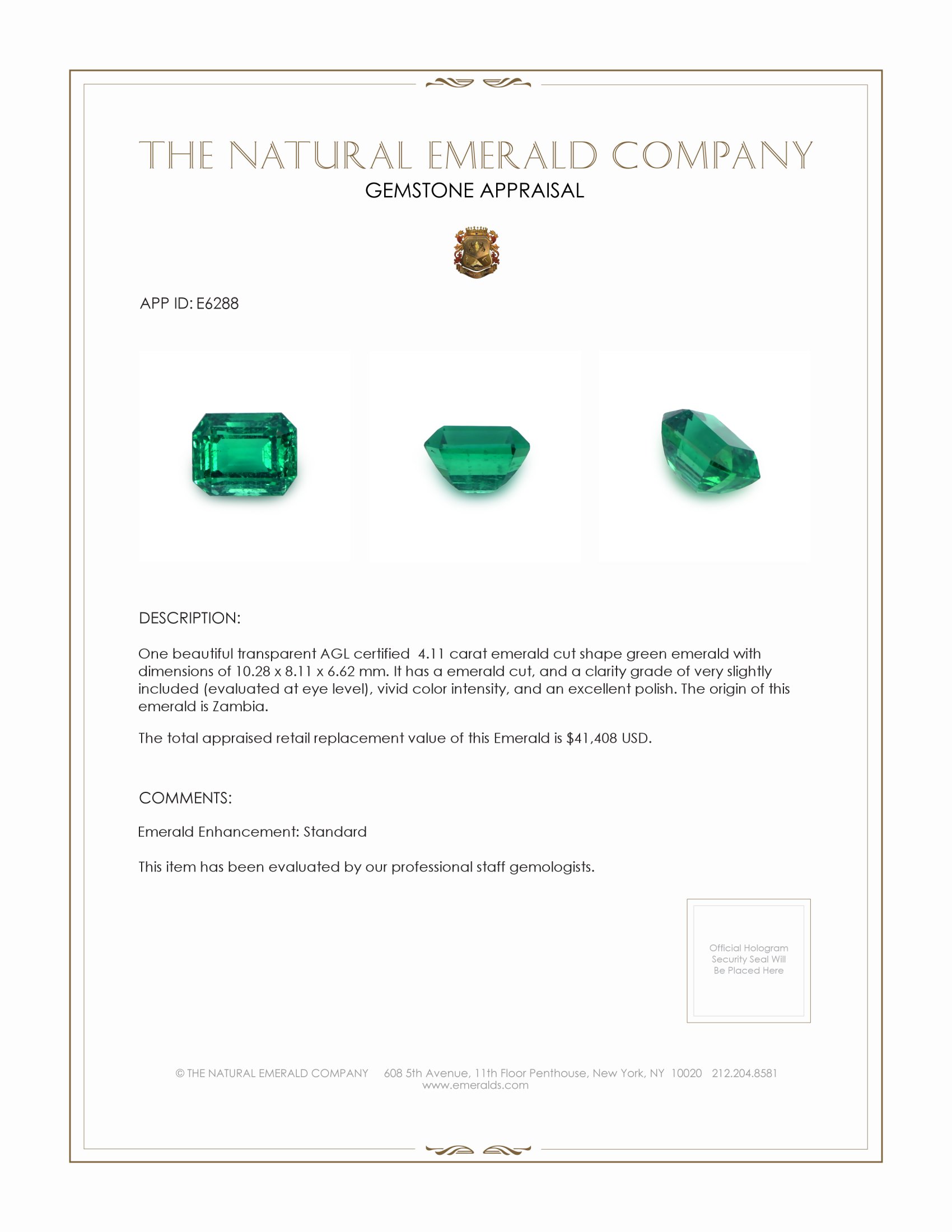 4.11 Ct. Emerald from Zambia