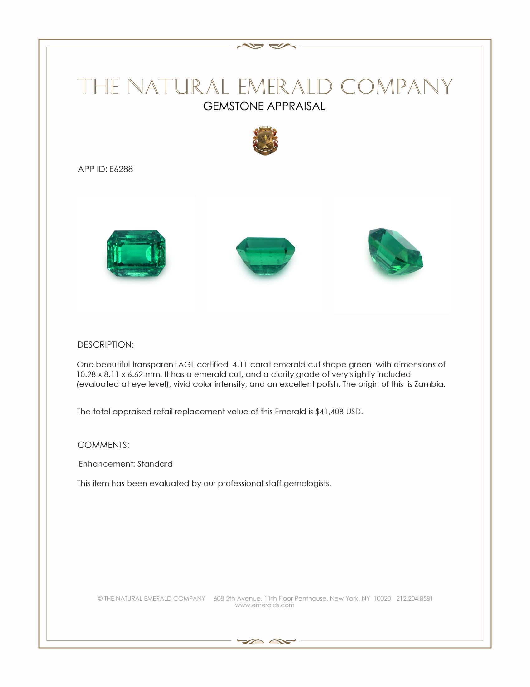 4.11 Ct. Emerald from Zambia