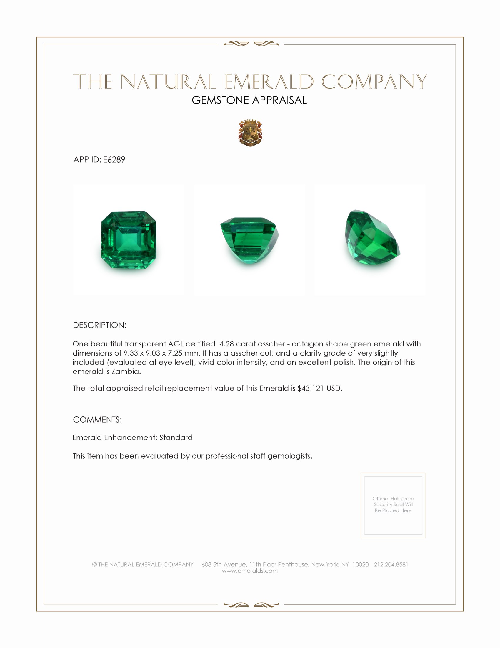 4.28 Ct. Emerald from Zambia