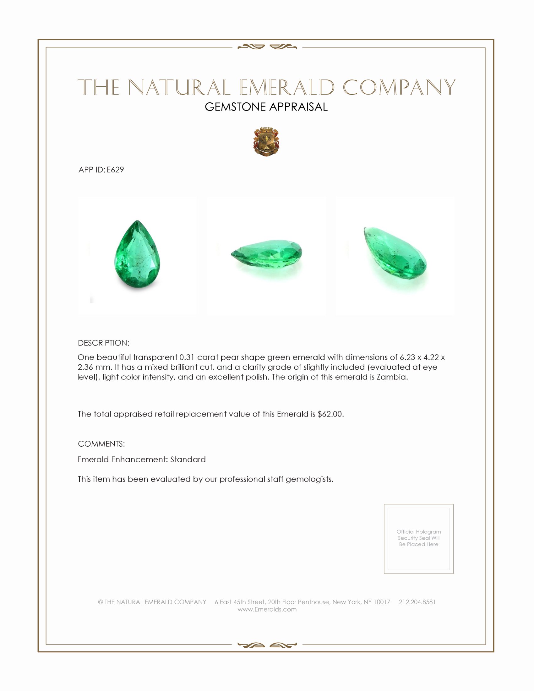 0.31 Ct. Emerald from Zambia