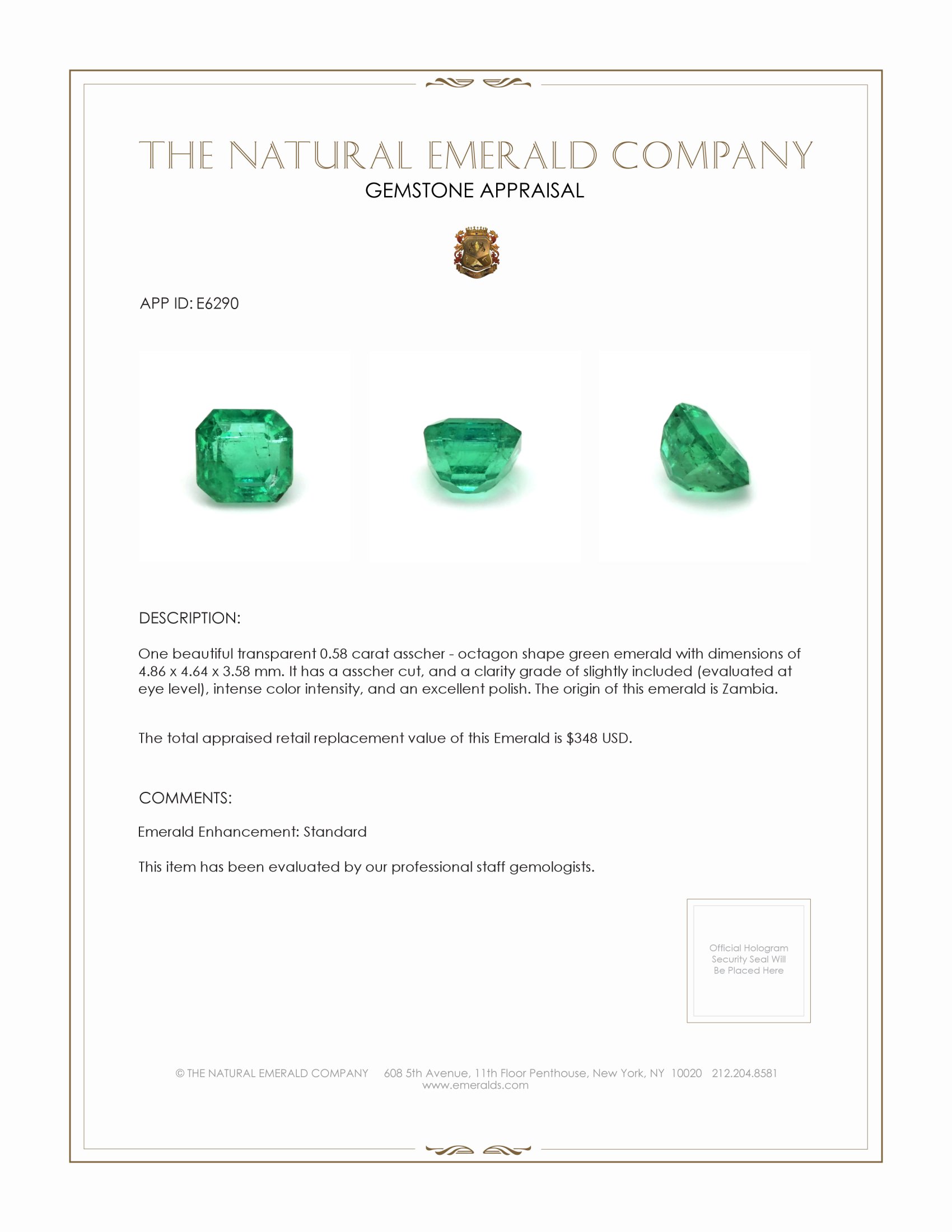0.58 Ct. Emerald from Zambia