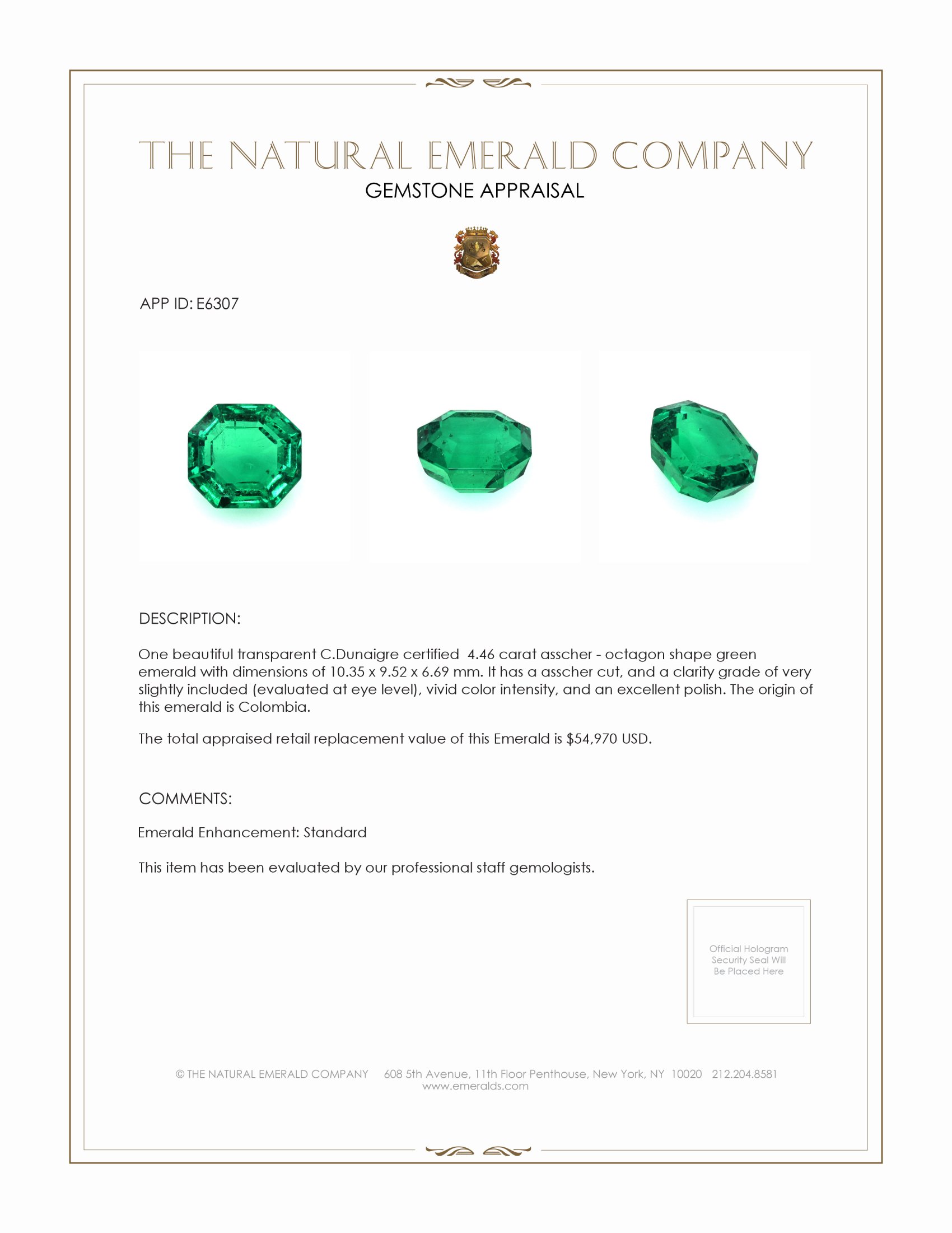 4.46 Ct. Emerald from Colombia