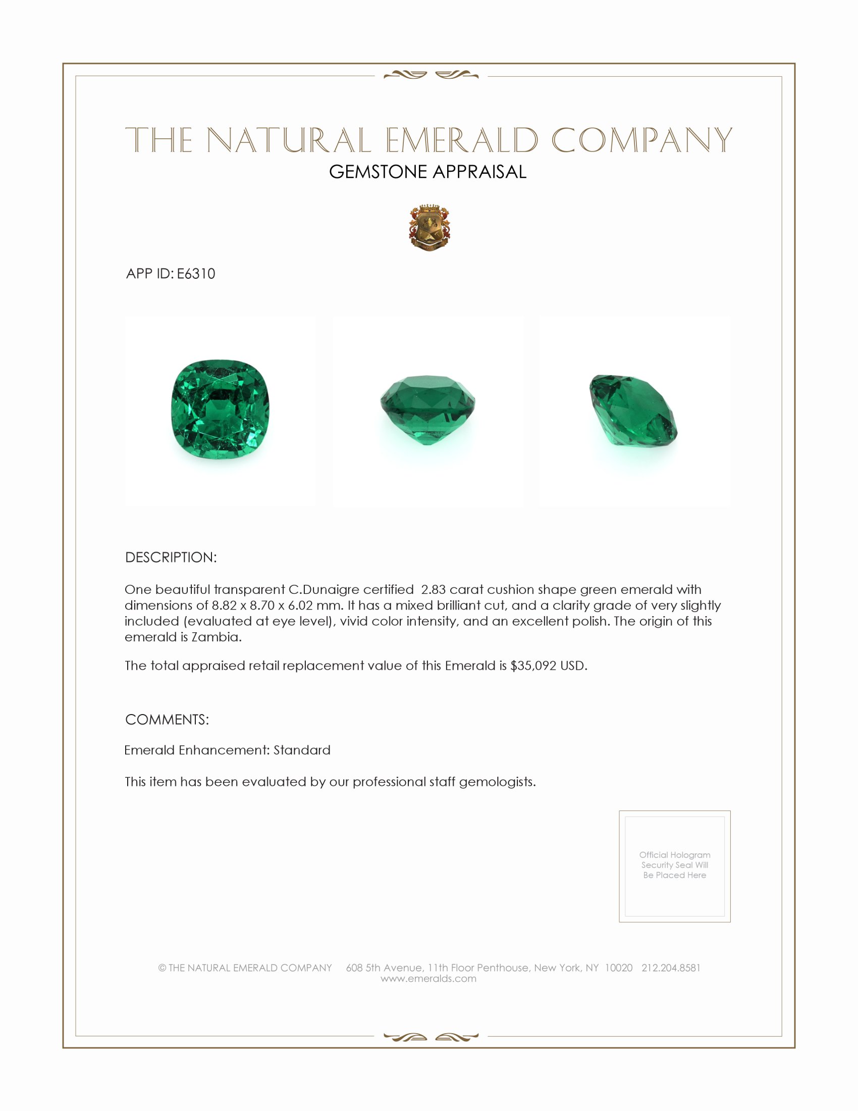 2.83 Ct. Emerald from Zambia