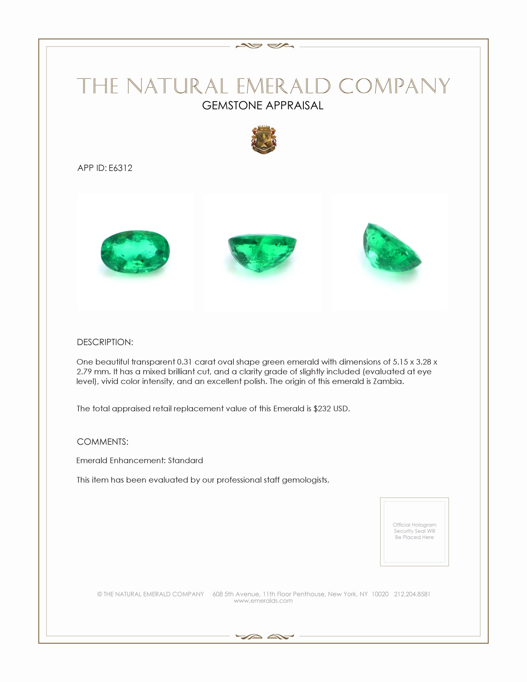 0.31 Ct. Emerald from Zambia