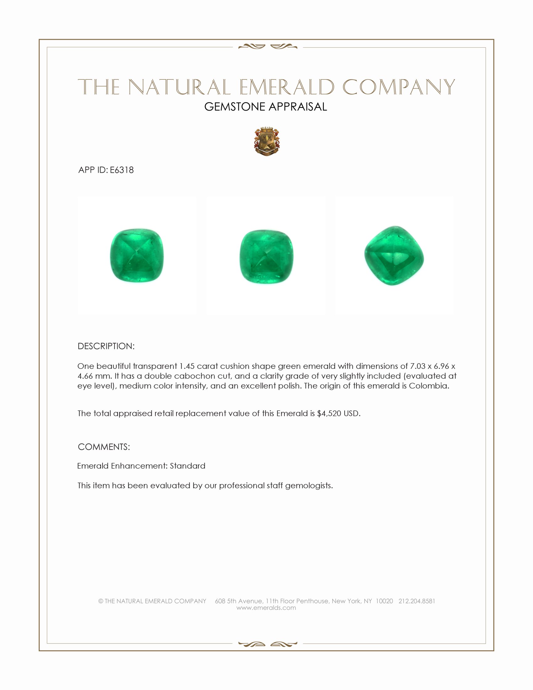 1.45 Ct. Cabochon Emerald from Colombia