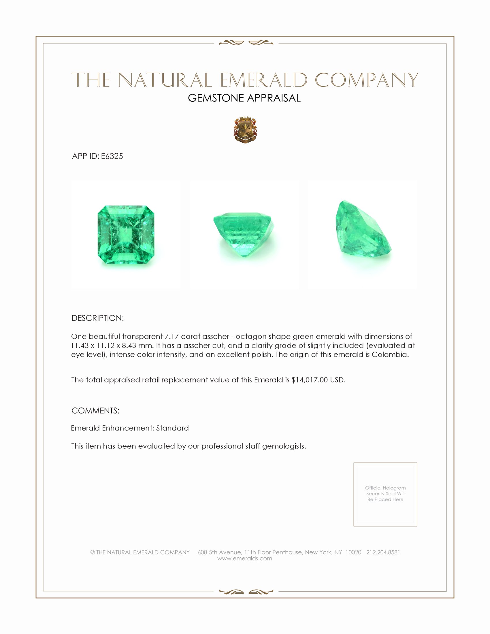 7.17 Ct. Emerald from Colombia