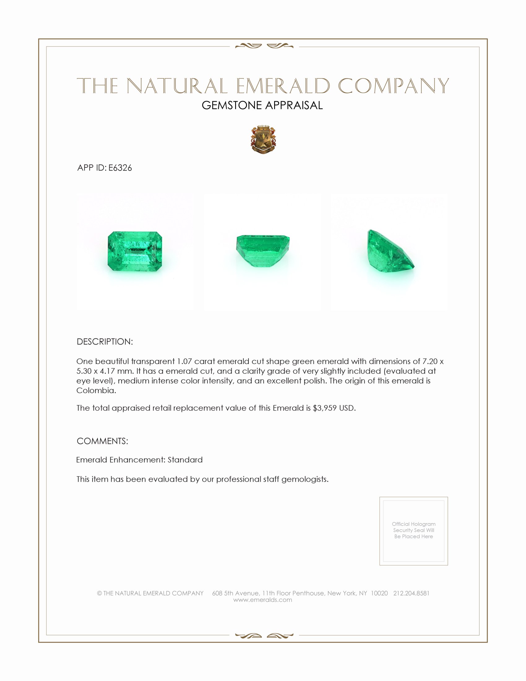 1.07 Ct. Emerald from Colombia