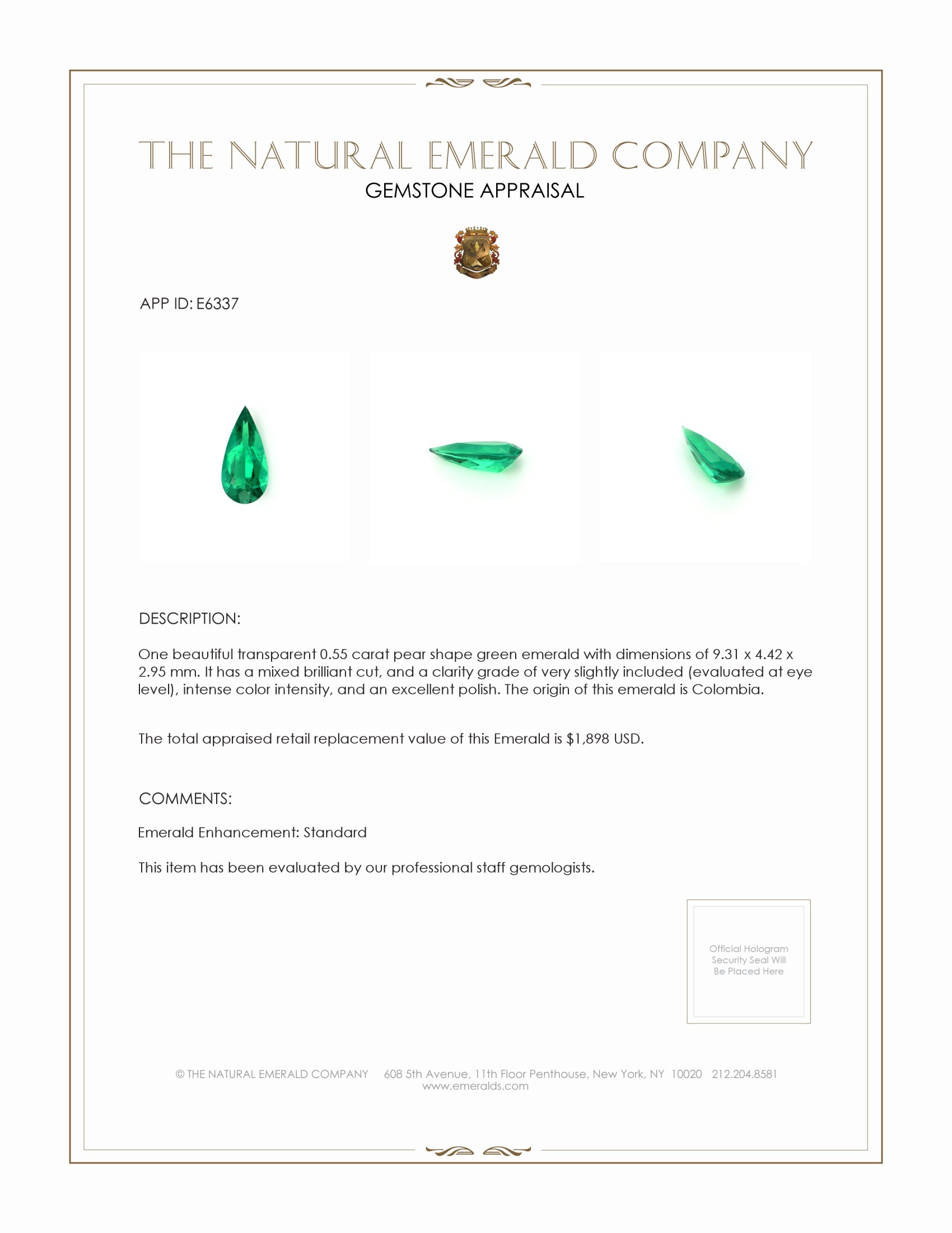 0.55 Ct. Emerald from Colombia