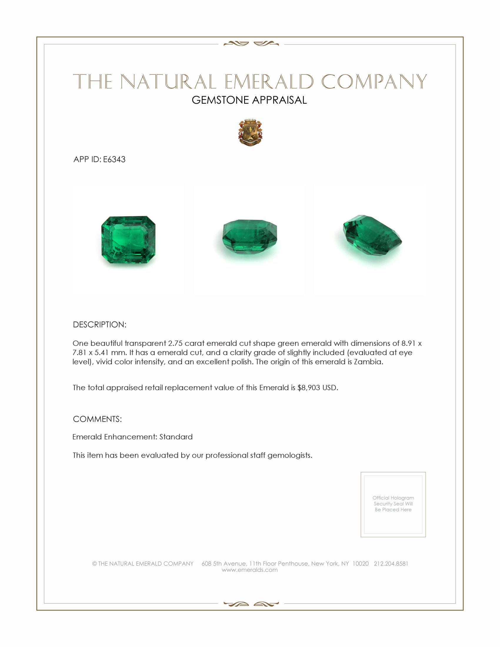 2.75 Ct. Emerald from Zambia