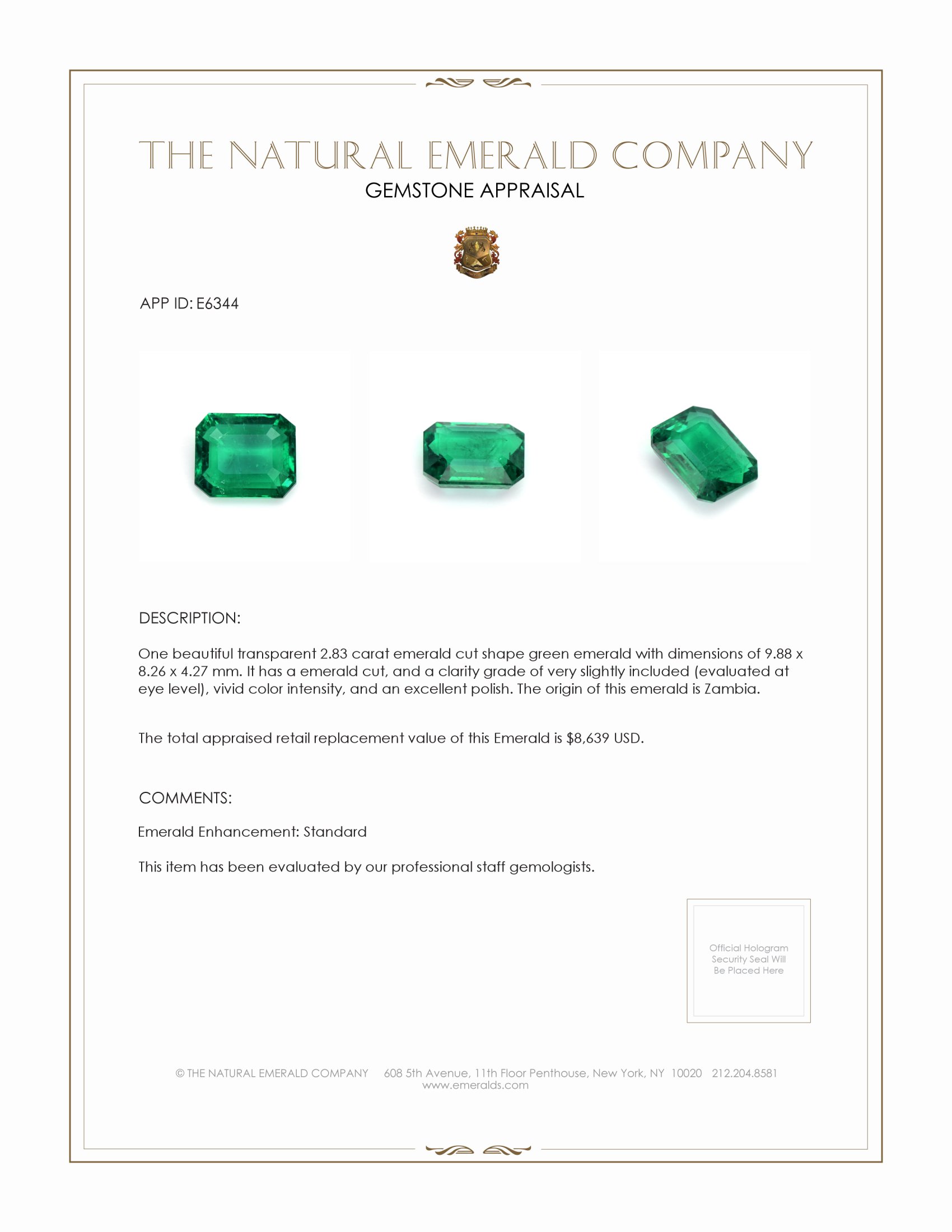 2.83 Ct. Emerald from Zambia