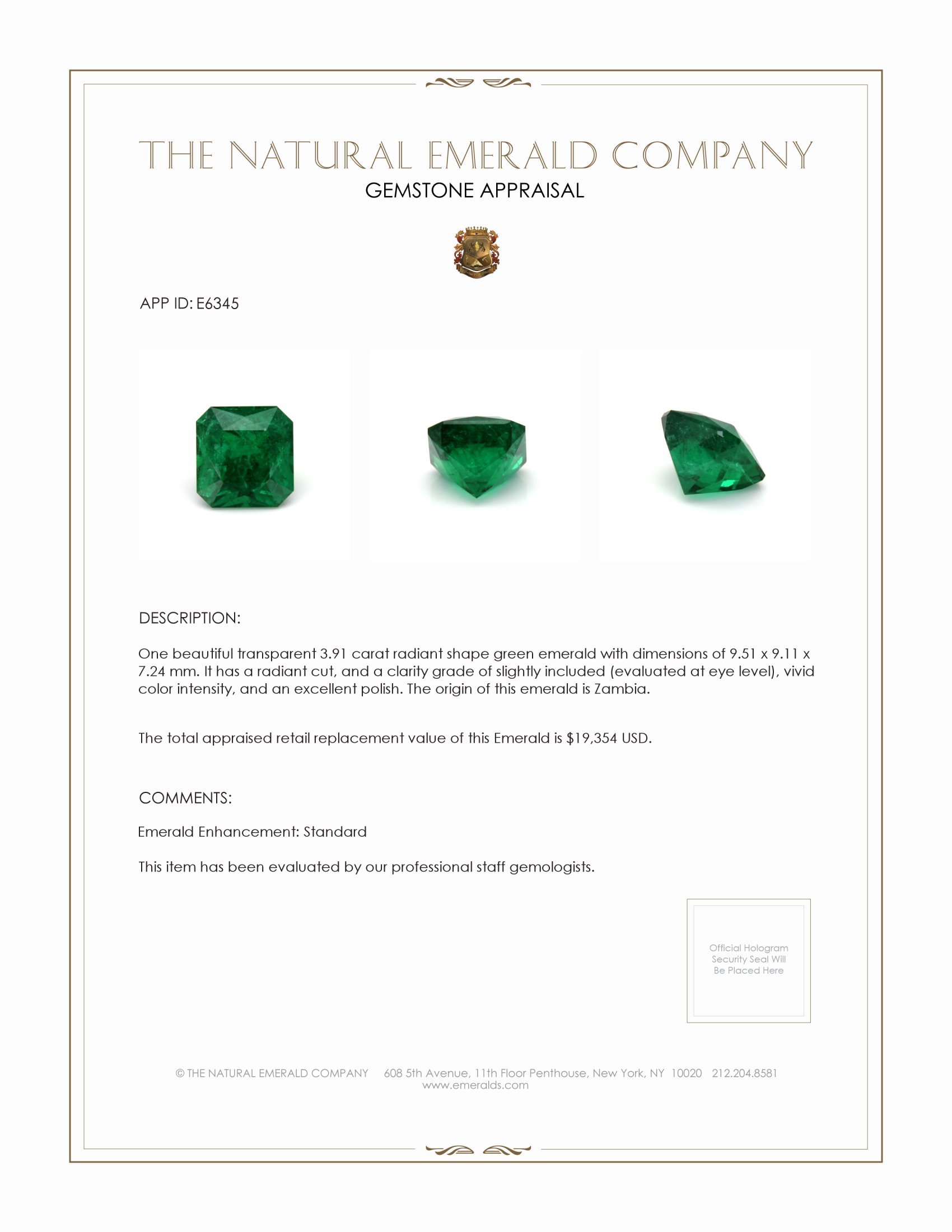 3.91 Ct. Emerald from Zambia
