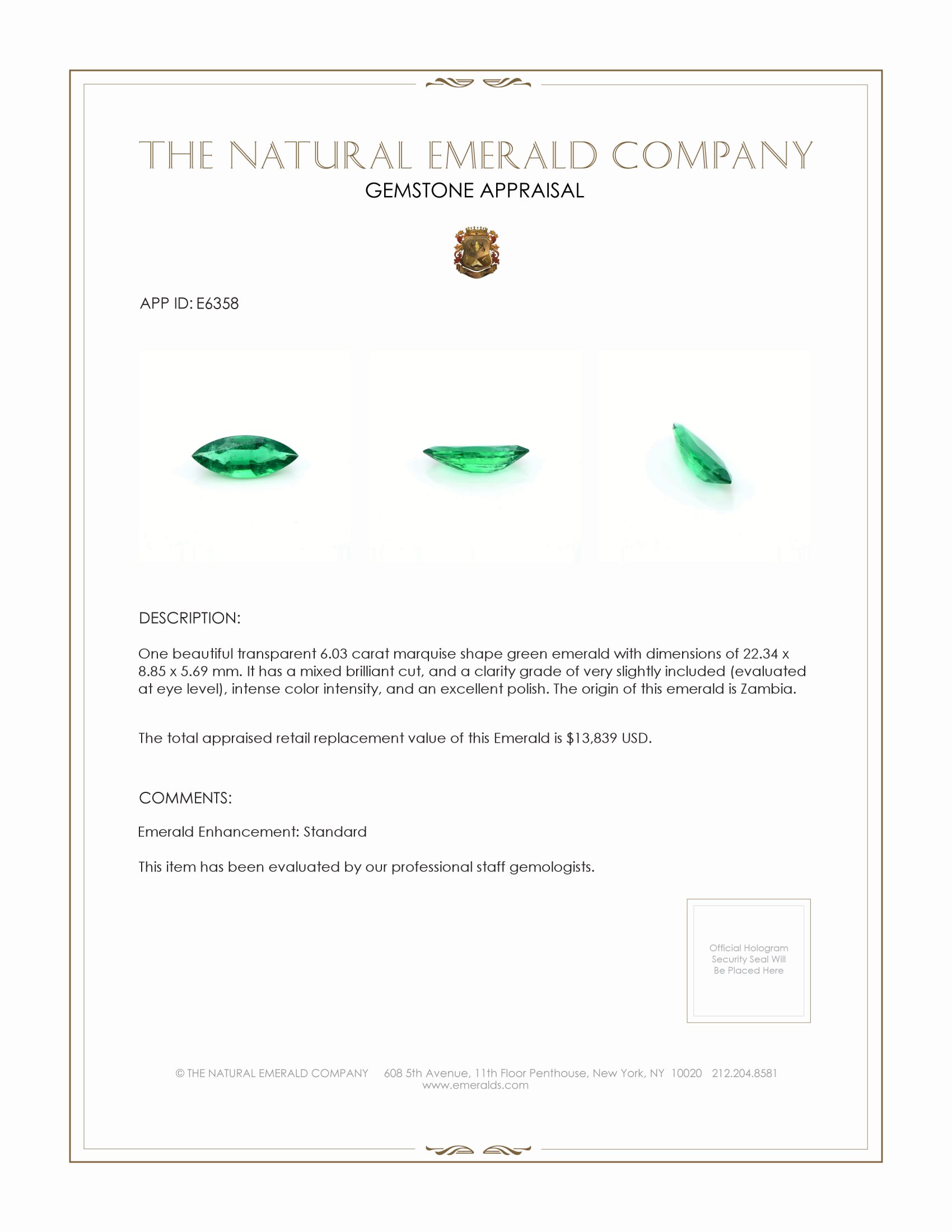 6.03 Ct. Emerald from Zambia