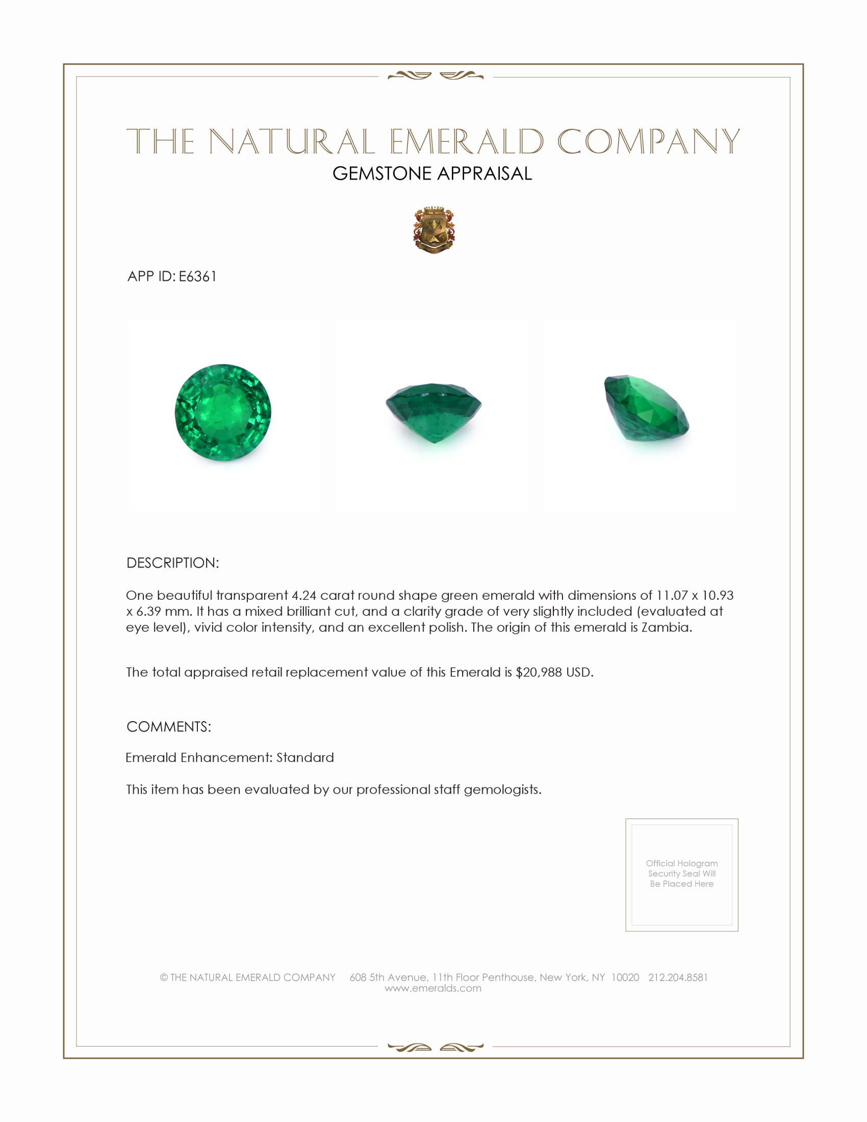 4.24 Ct. Emerald from Zambia