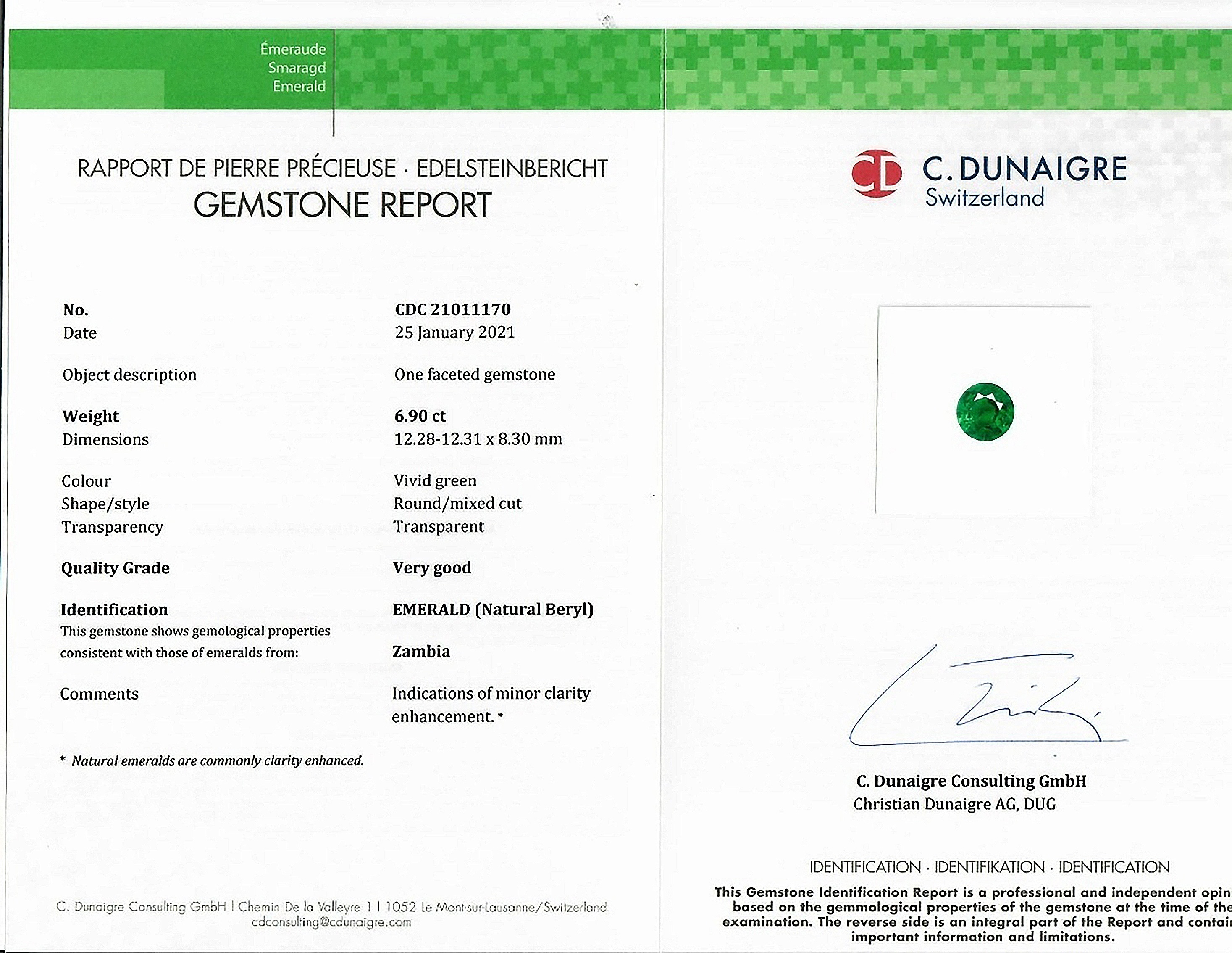 6.90 Ct. Emerald from Zambia