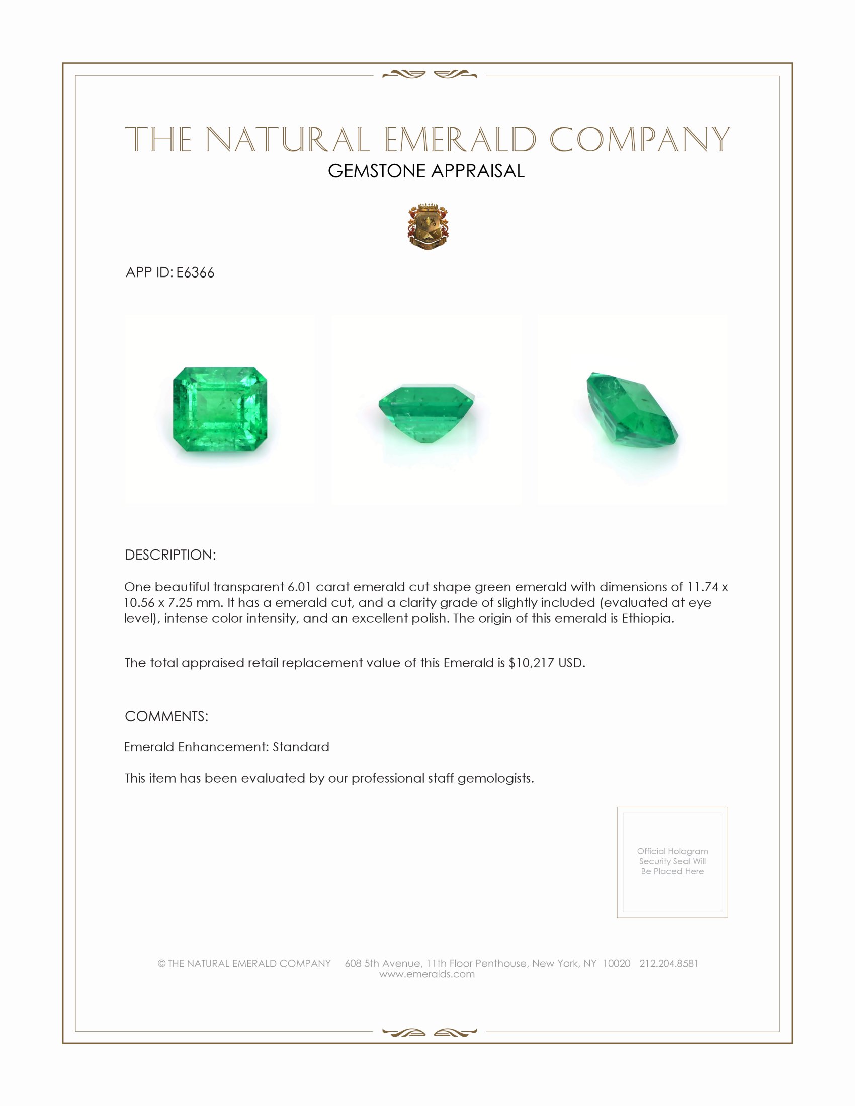 6.01 Ct. Emerald from Ethiopia