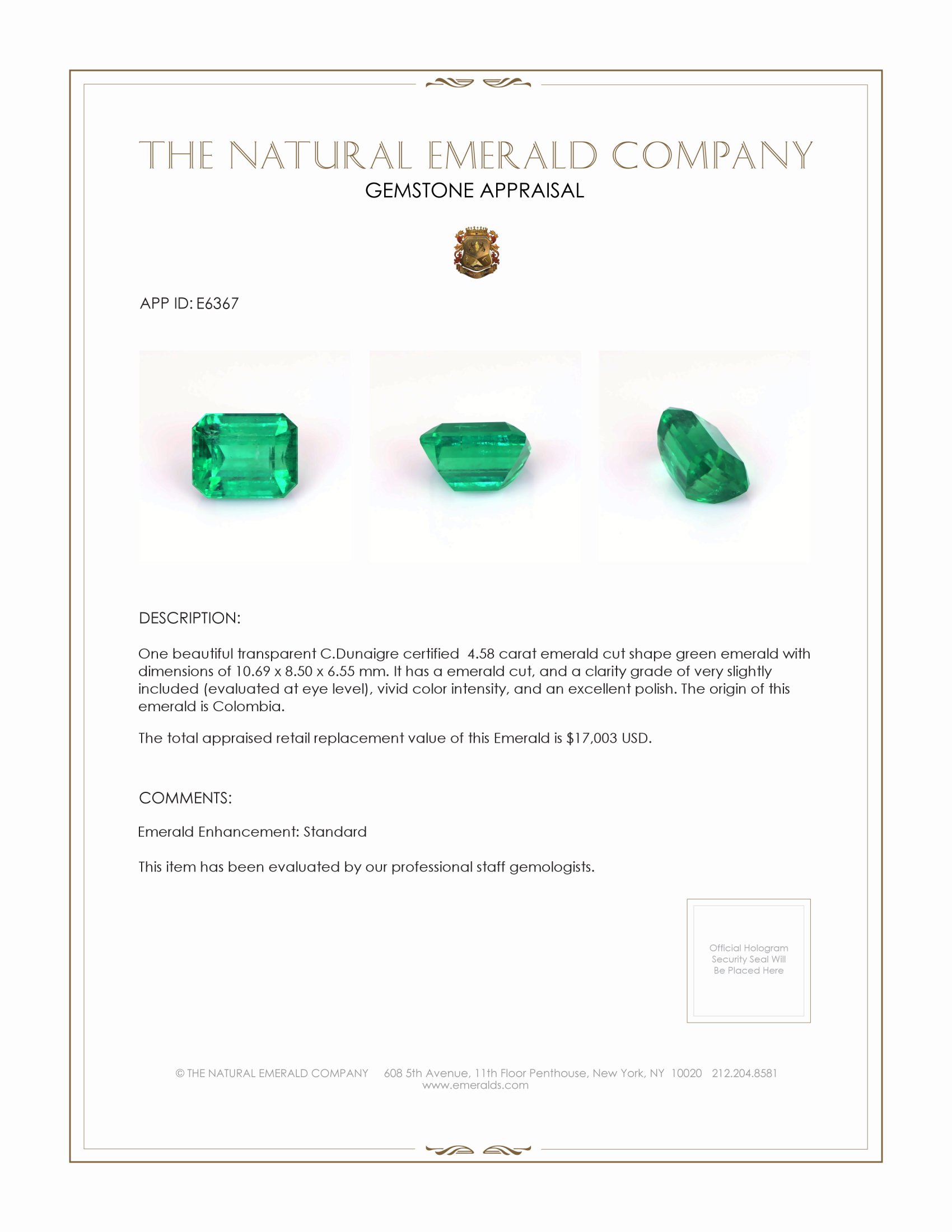 4.58 Ct. Emerald from Colombia
