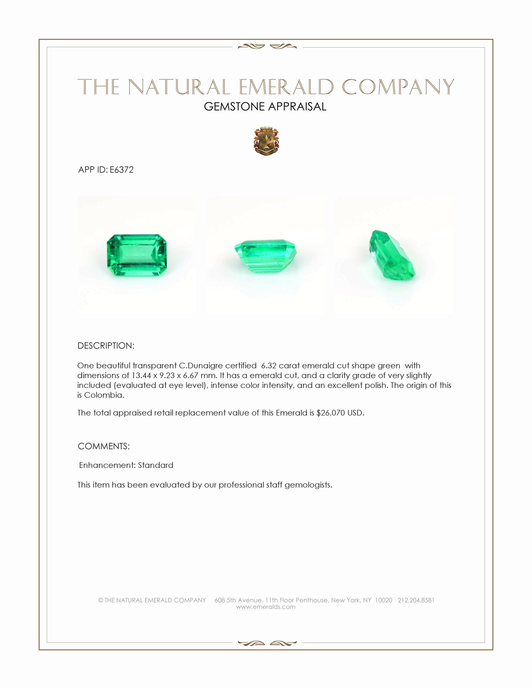 6.32 Ct. Emerald from Colombia