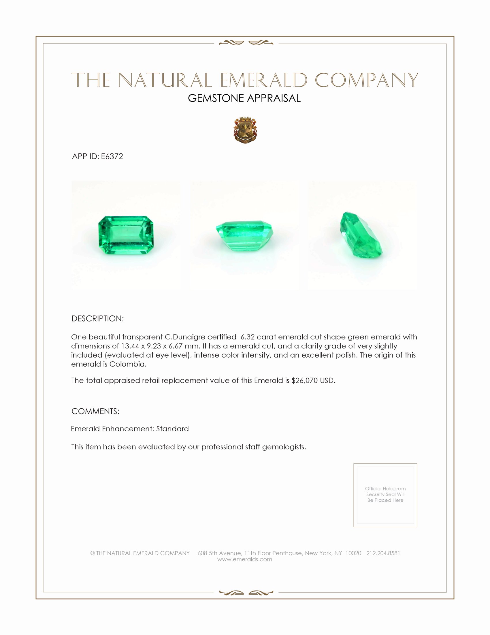 6.32 Ct. Emerald from Colombia