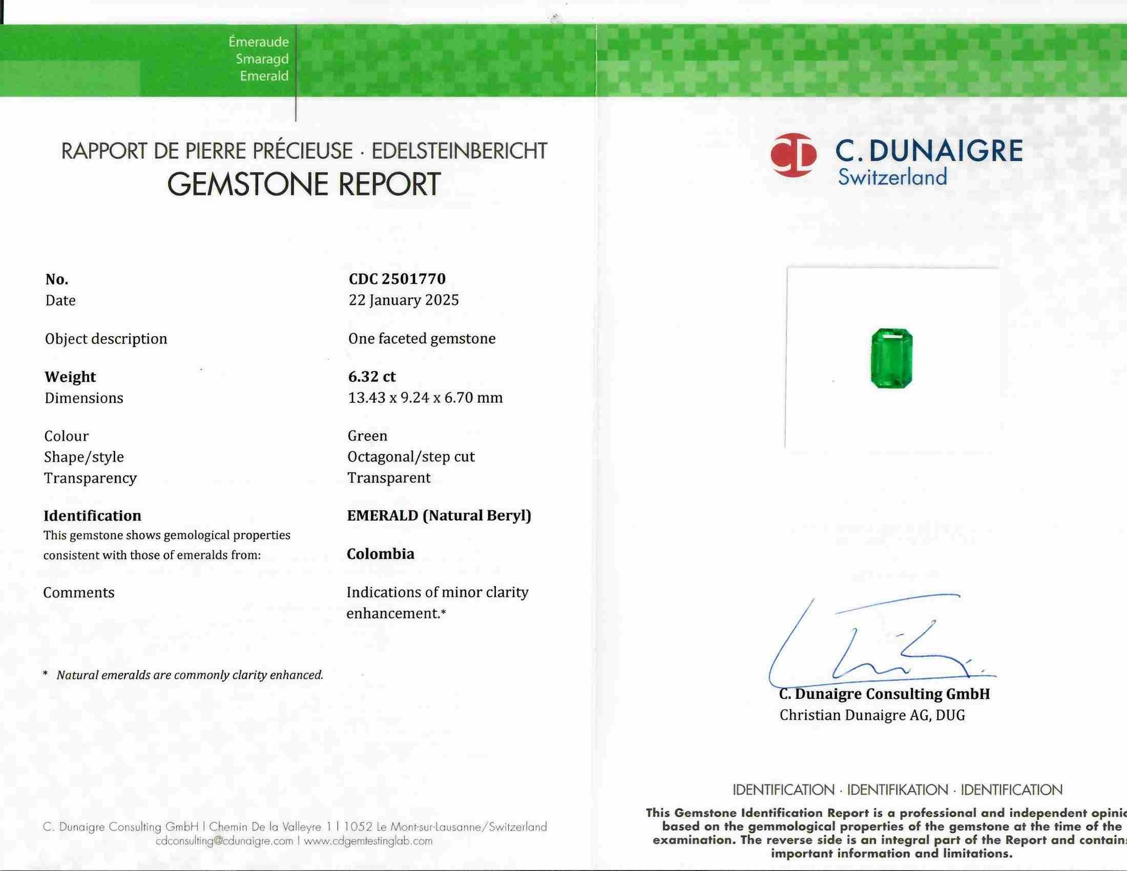 6.32 Ct. Emerald from Colombia