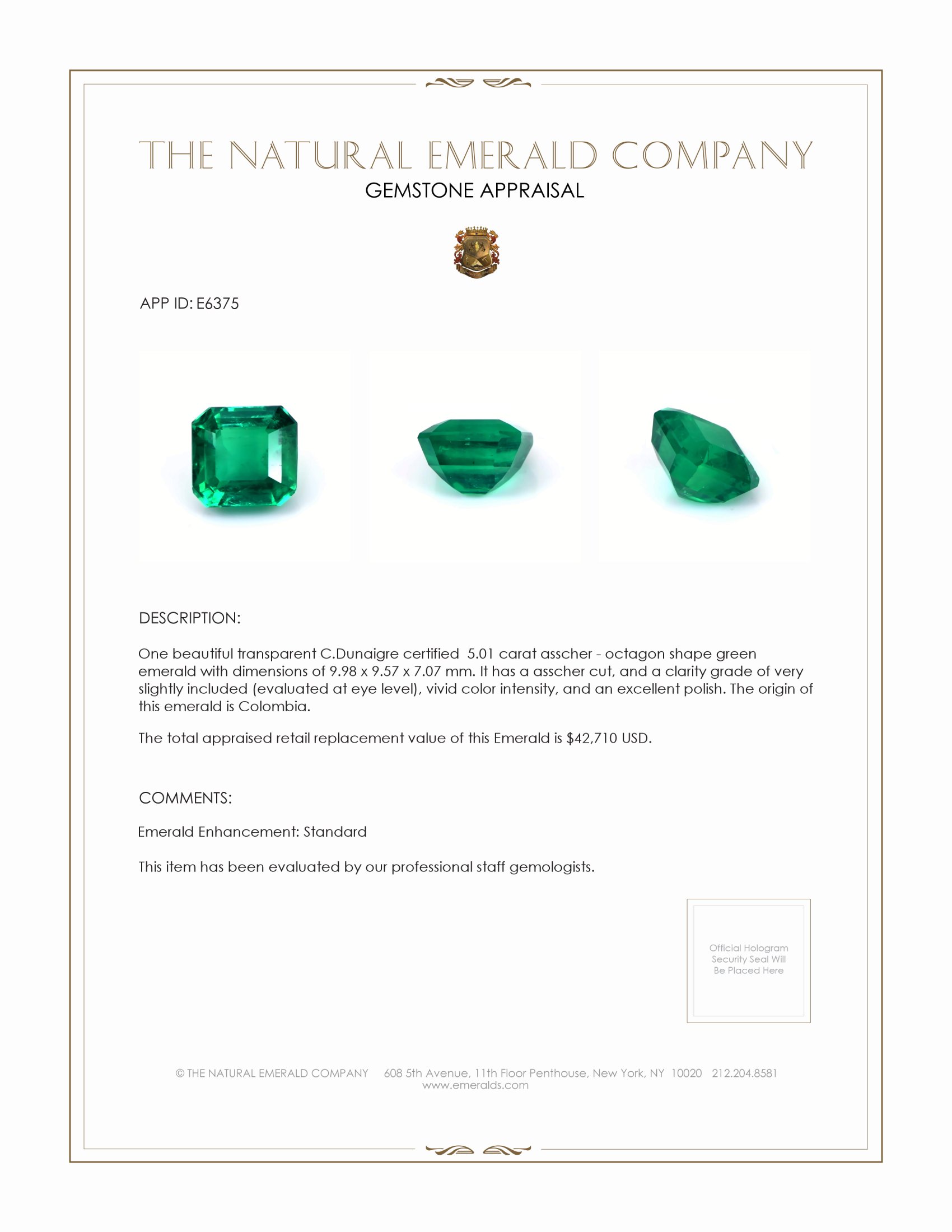 5.01 Ct. Emerald from Colombia