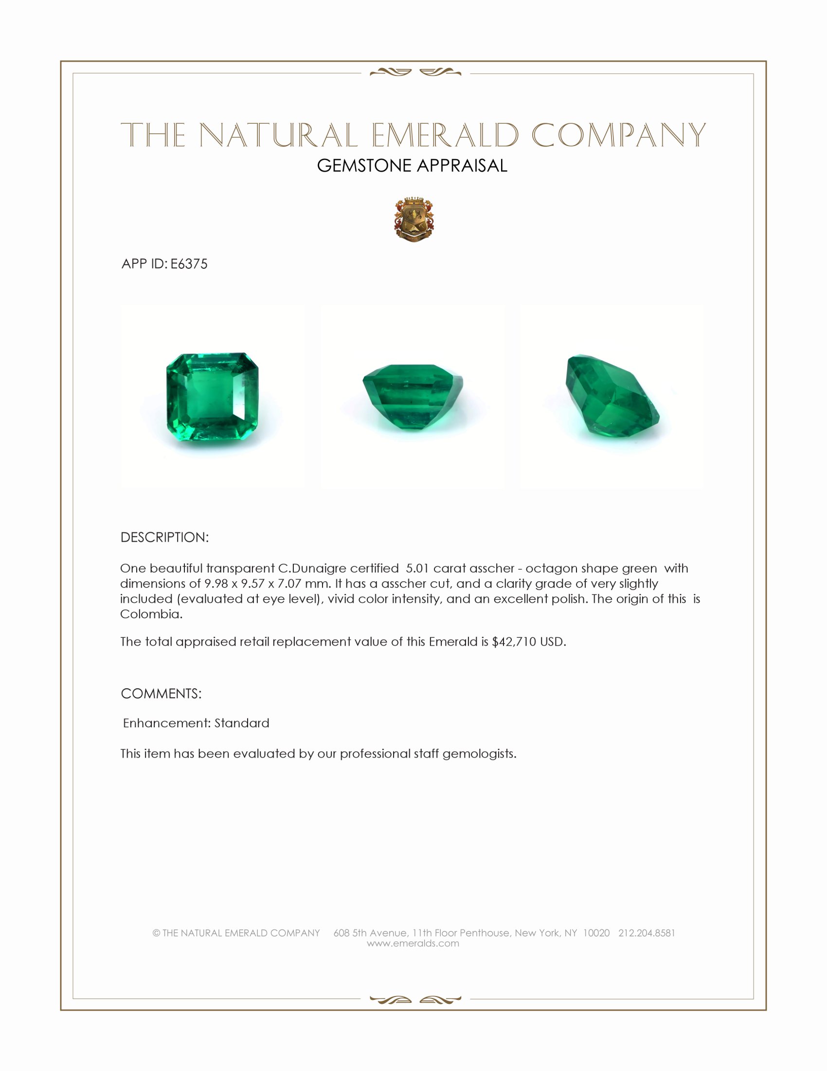 5.01 Ct. Emerald from Colombia