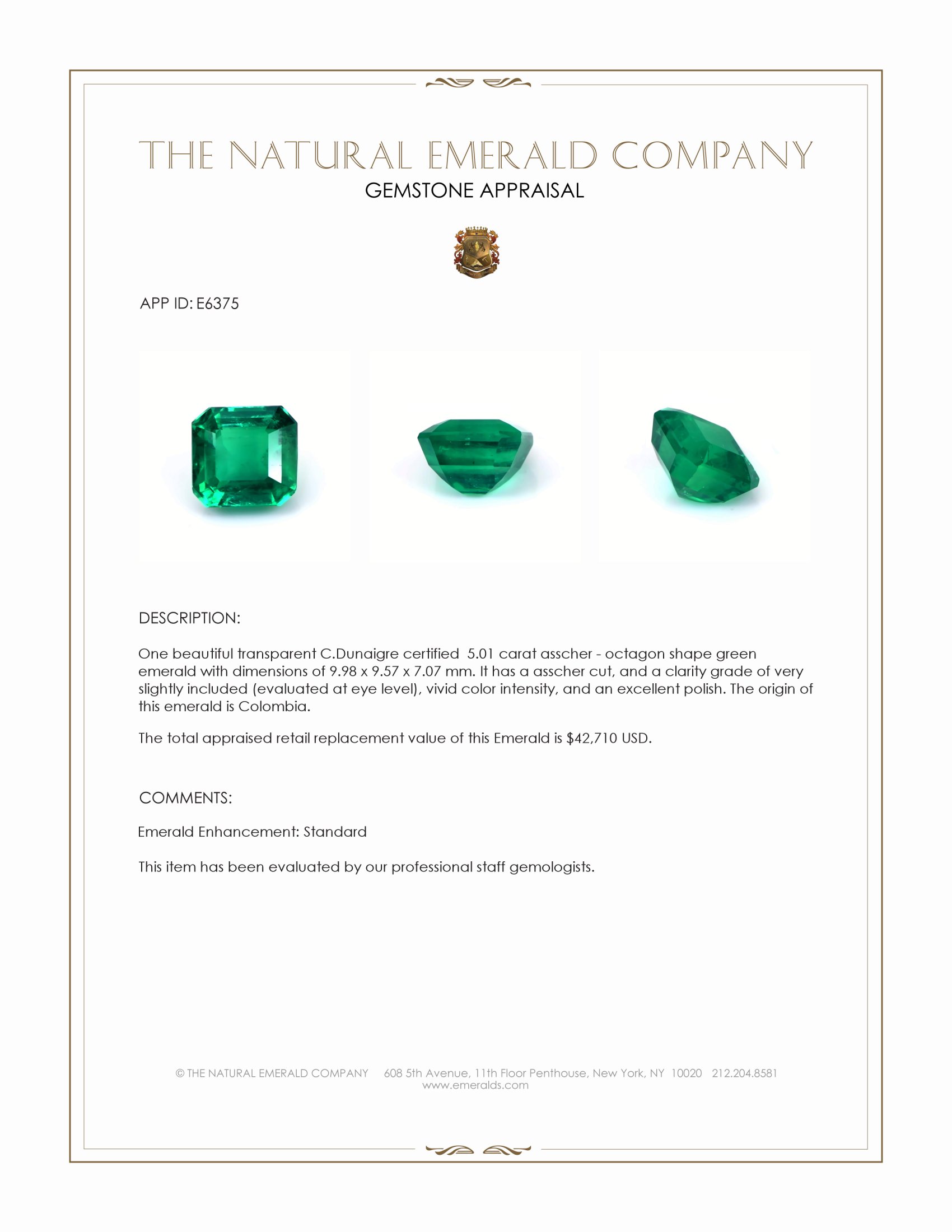 5.01 Ct. Emerald from Colombia