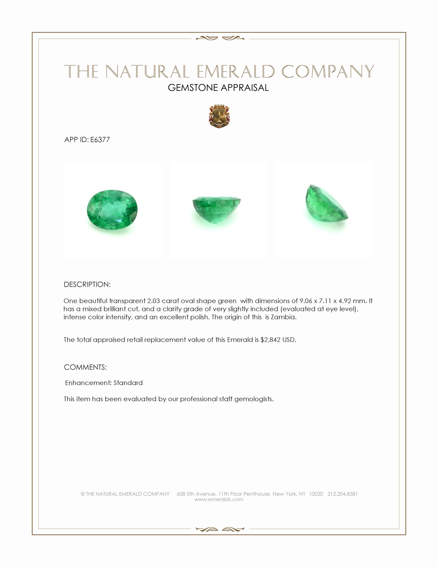 2.03 Ct. Emerald from Zambia