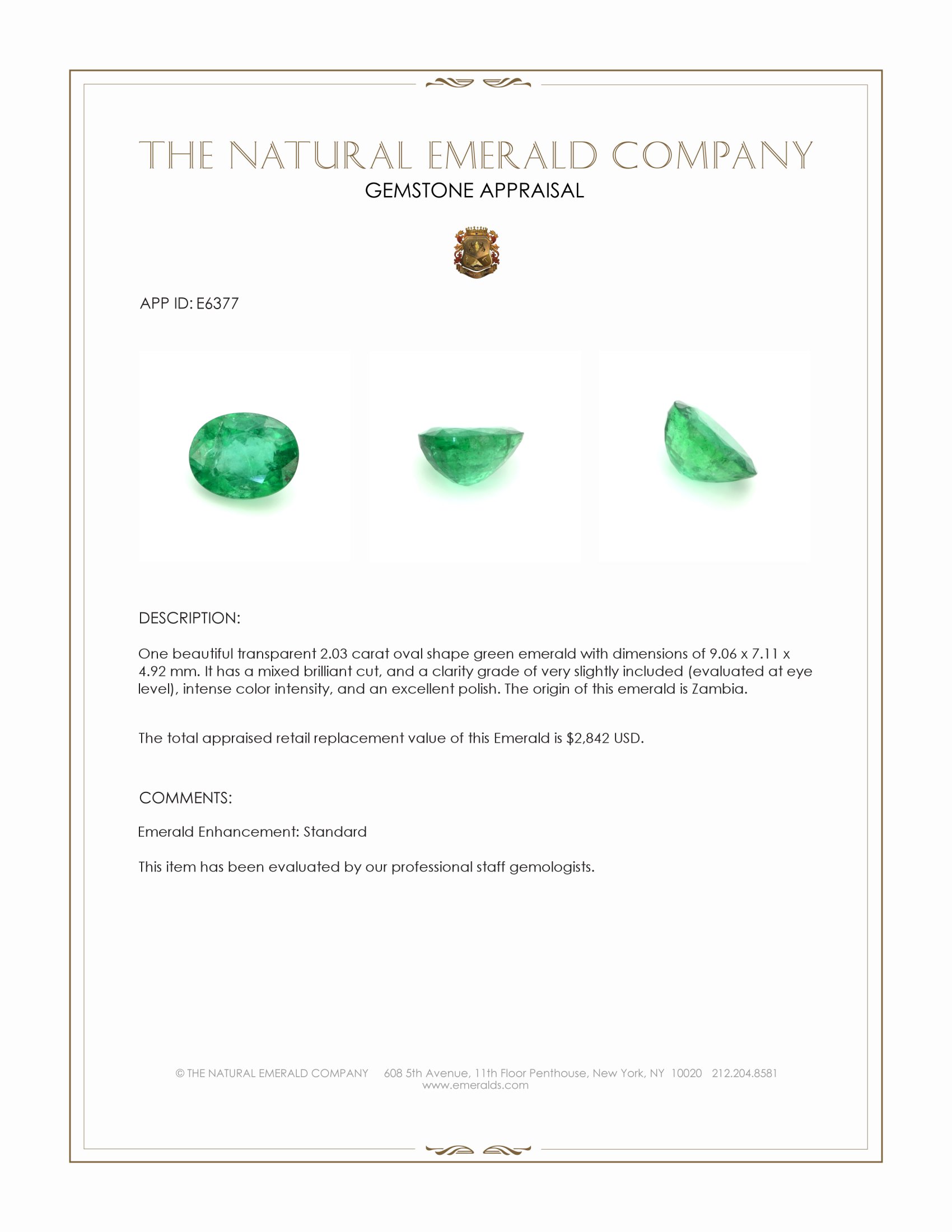 2.03 Ct. Emerald from Zambia