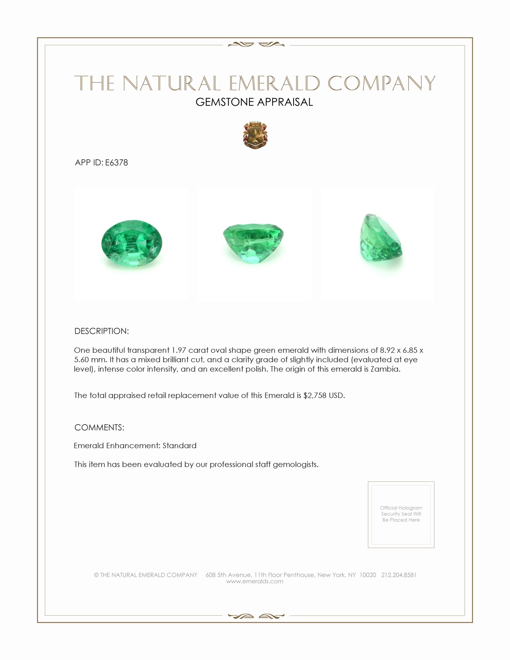 1.97 Ct. Emerald from Zambia