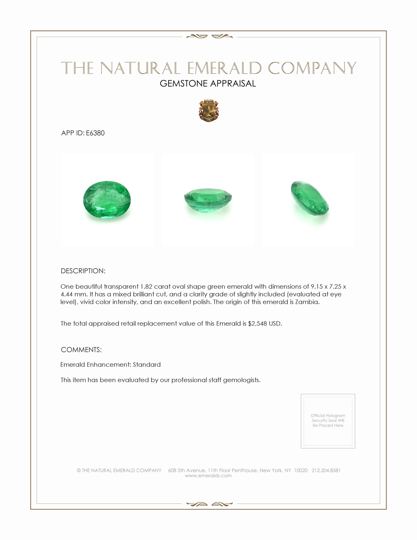 1.82 Ct. Emerald from Zambia