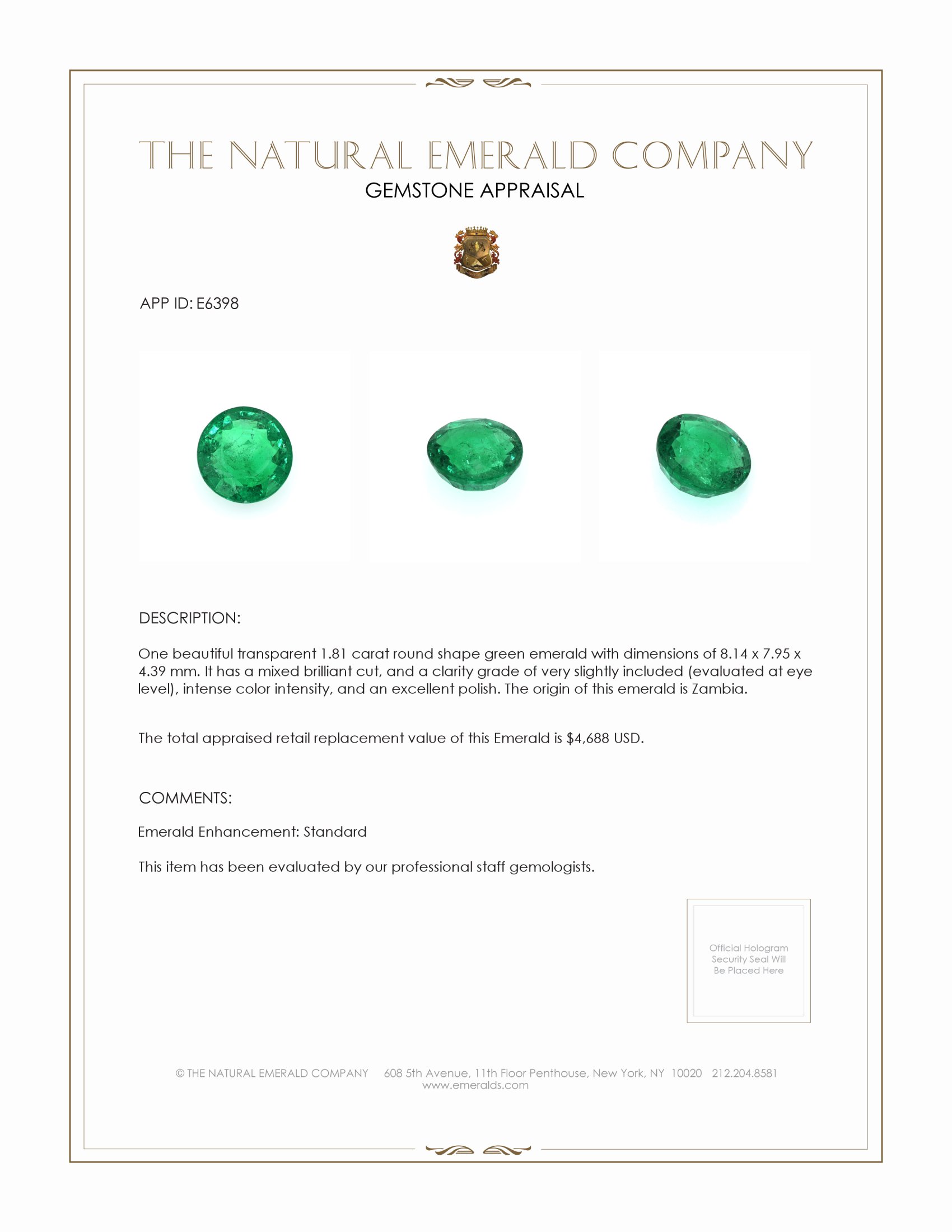 1.81 Ct. Emerald from Zambia