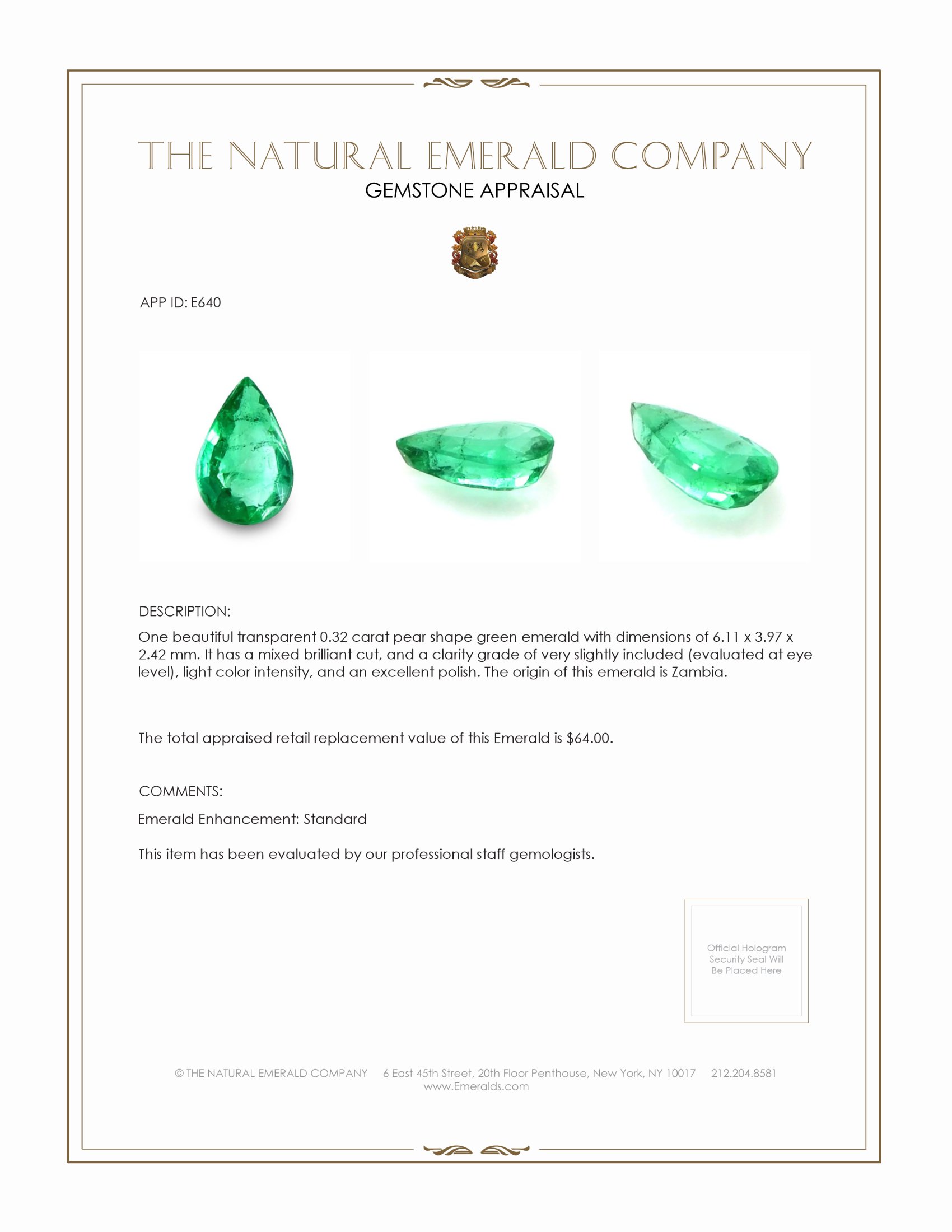 0.32 Ct. Emerald from Zambia