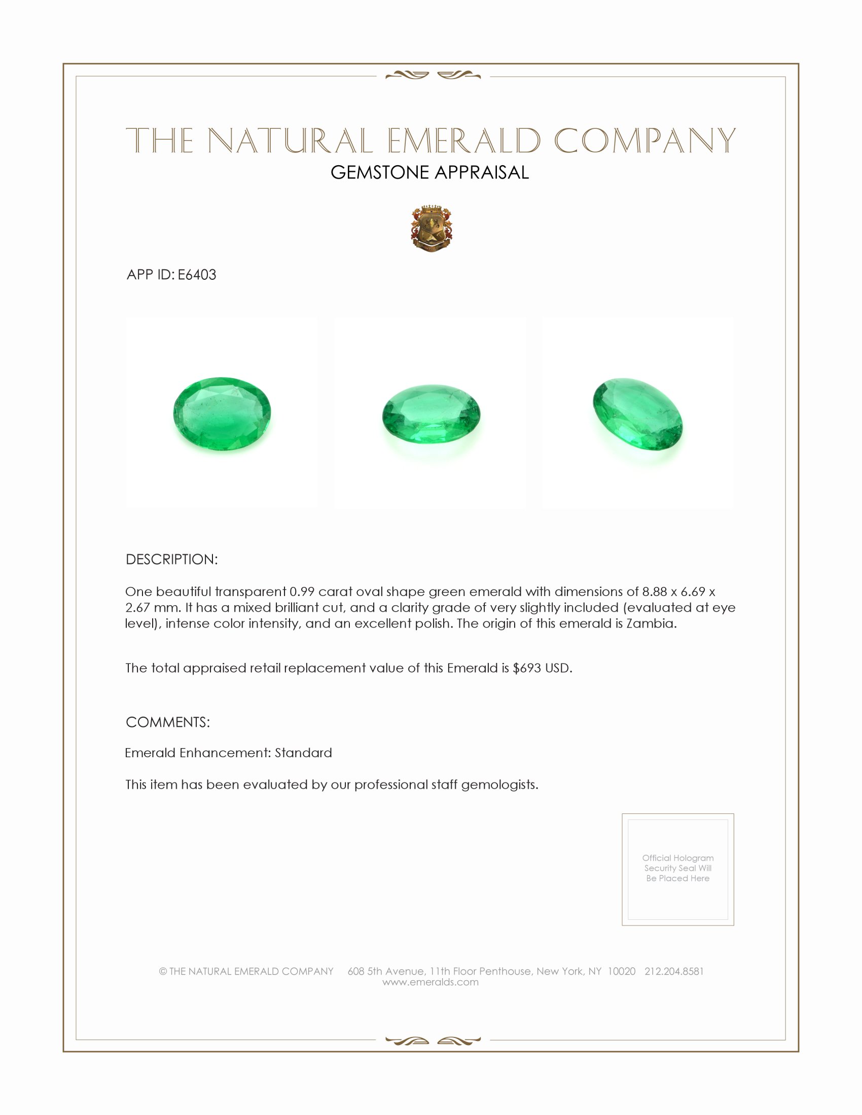 0.99 Ct. Emerald from Zambia