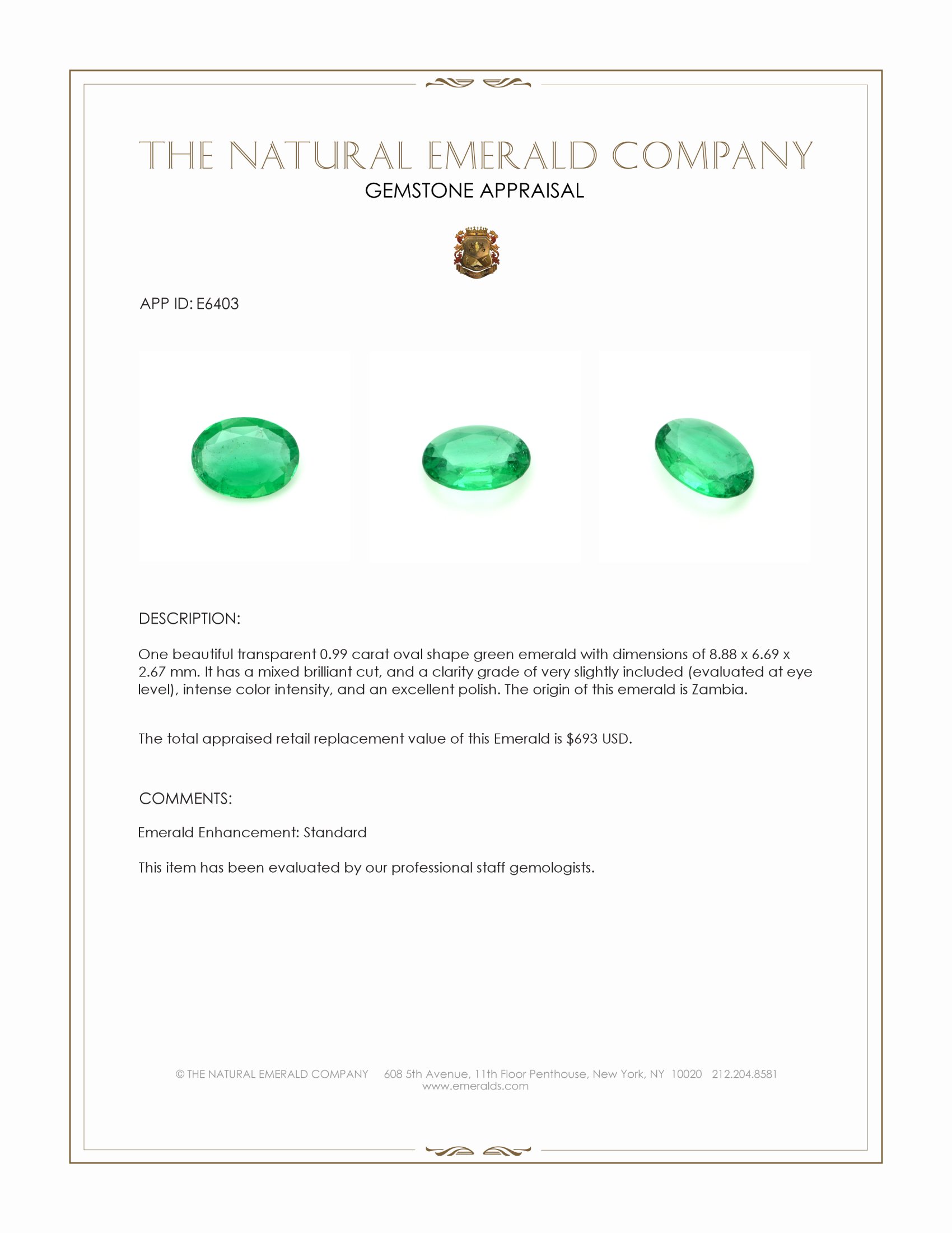 0.99 Ct. Emerald from Zambia