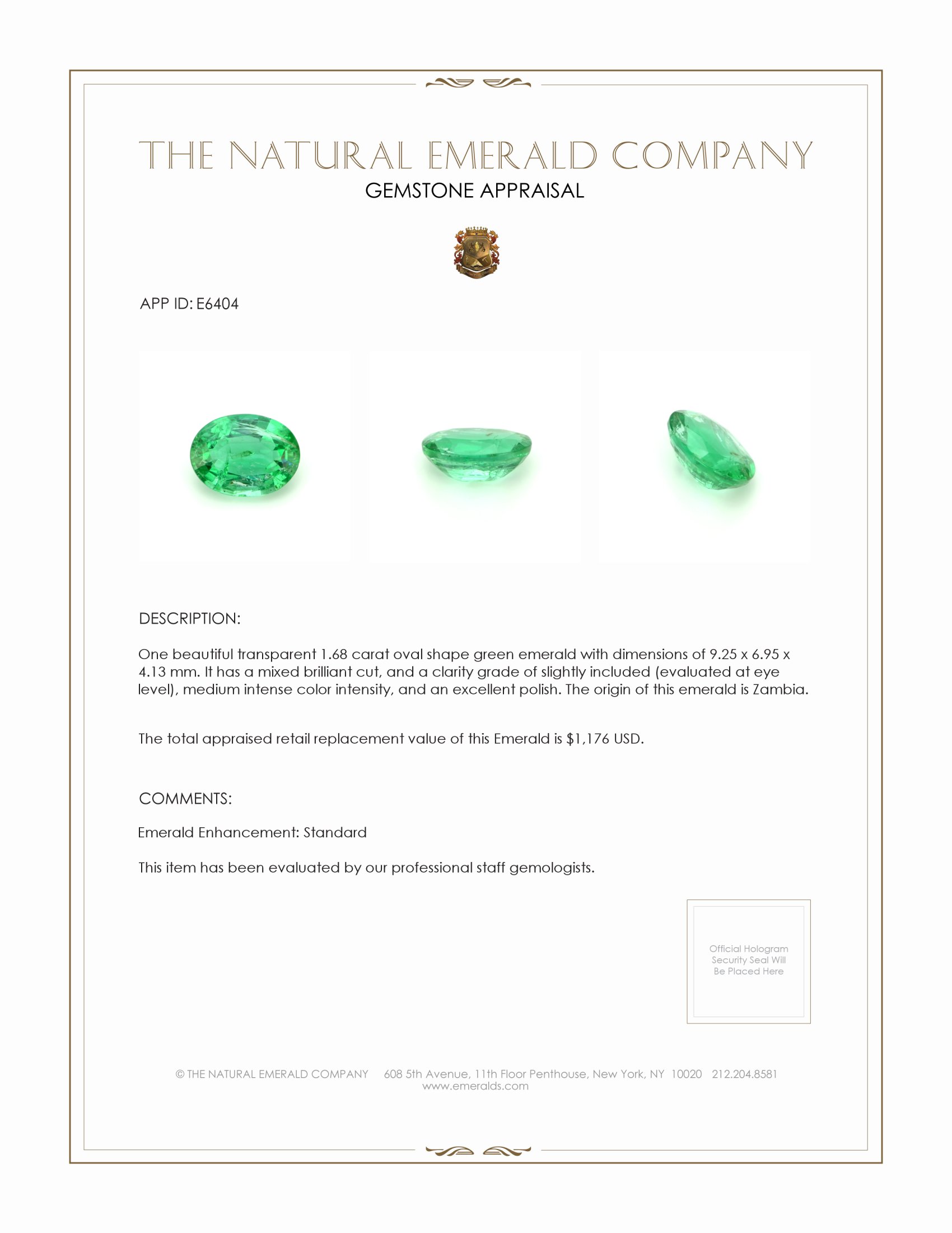 1.68 Ct. Emerald from Zambia