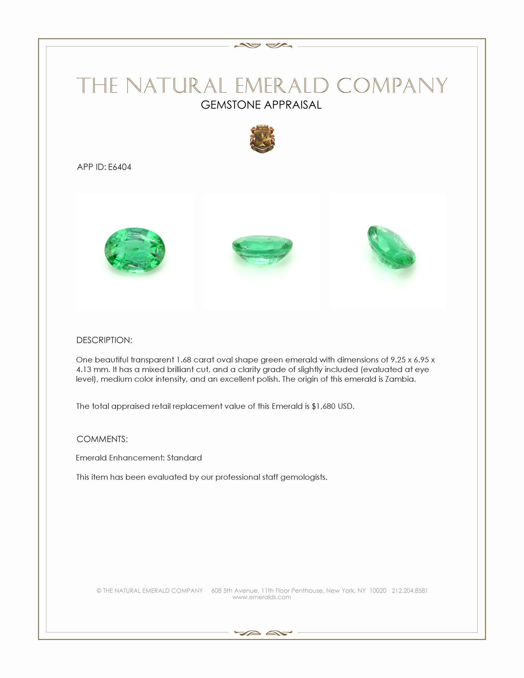 1.68 Ct. Emerald from Zambia