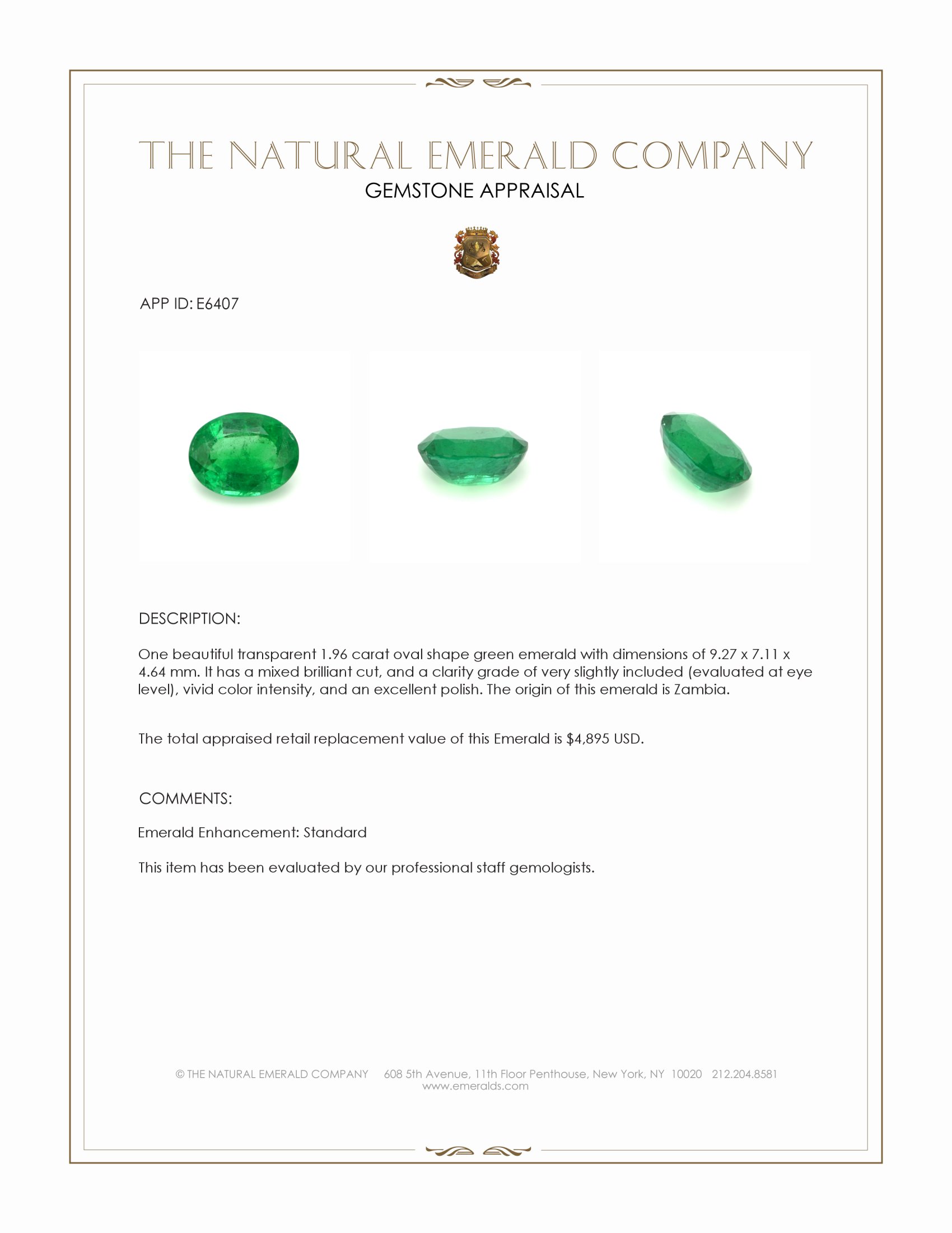 1.96 Ct. Emerald from Zambia
