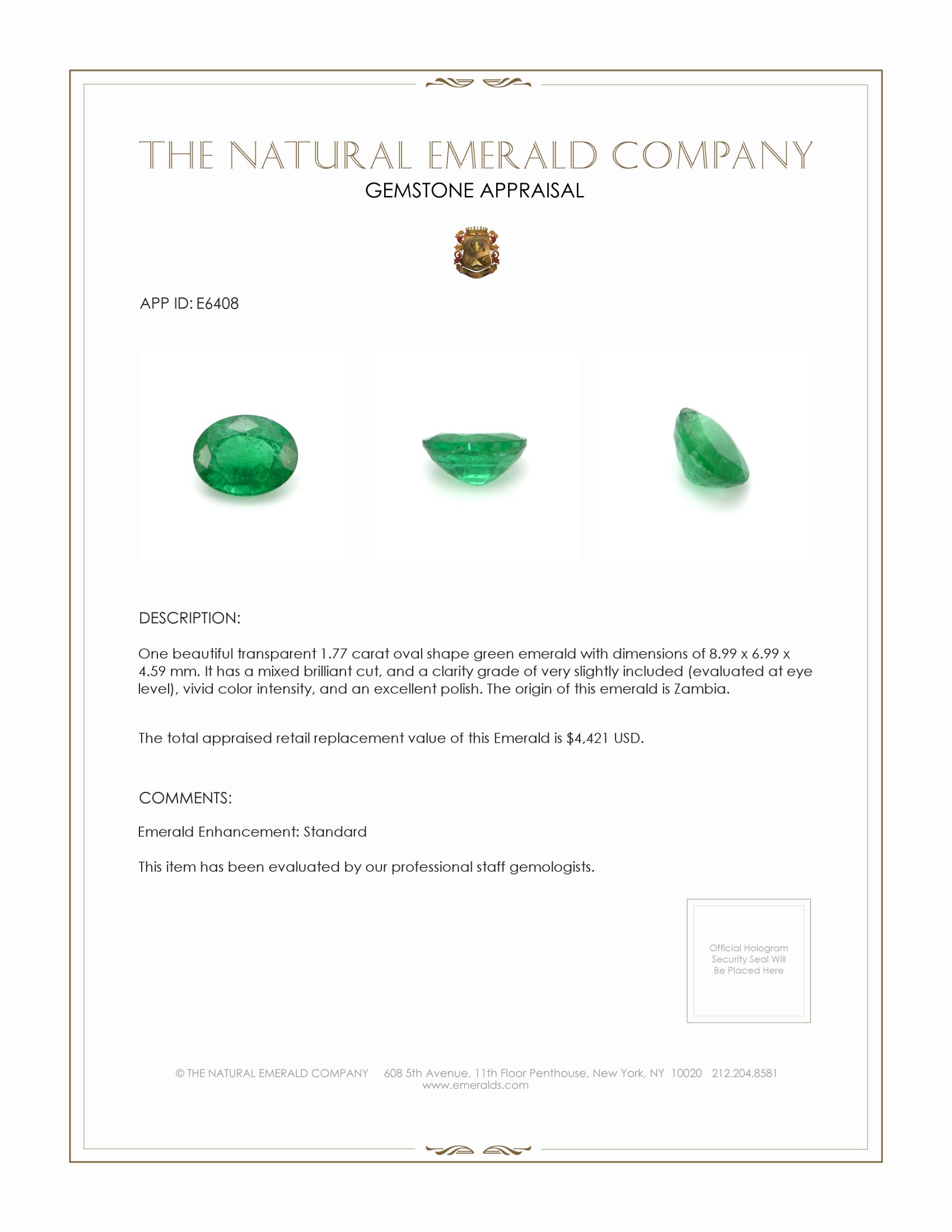 1.77 Ct. Emerald from Zambia