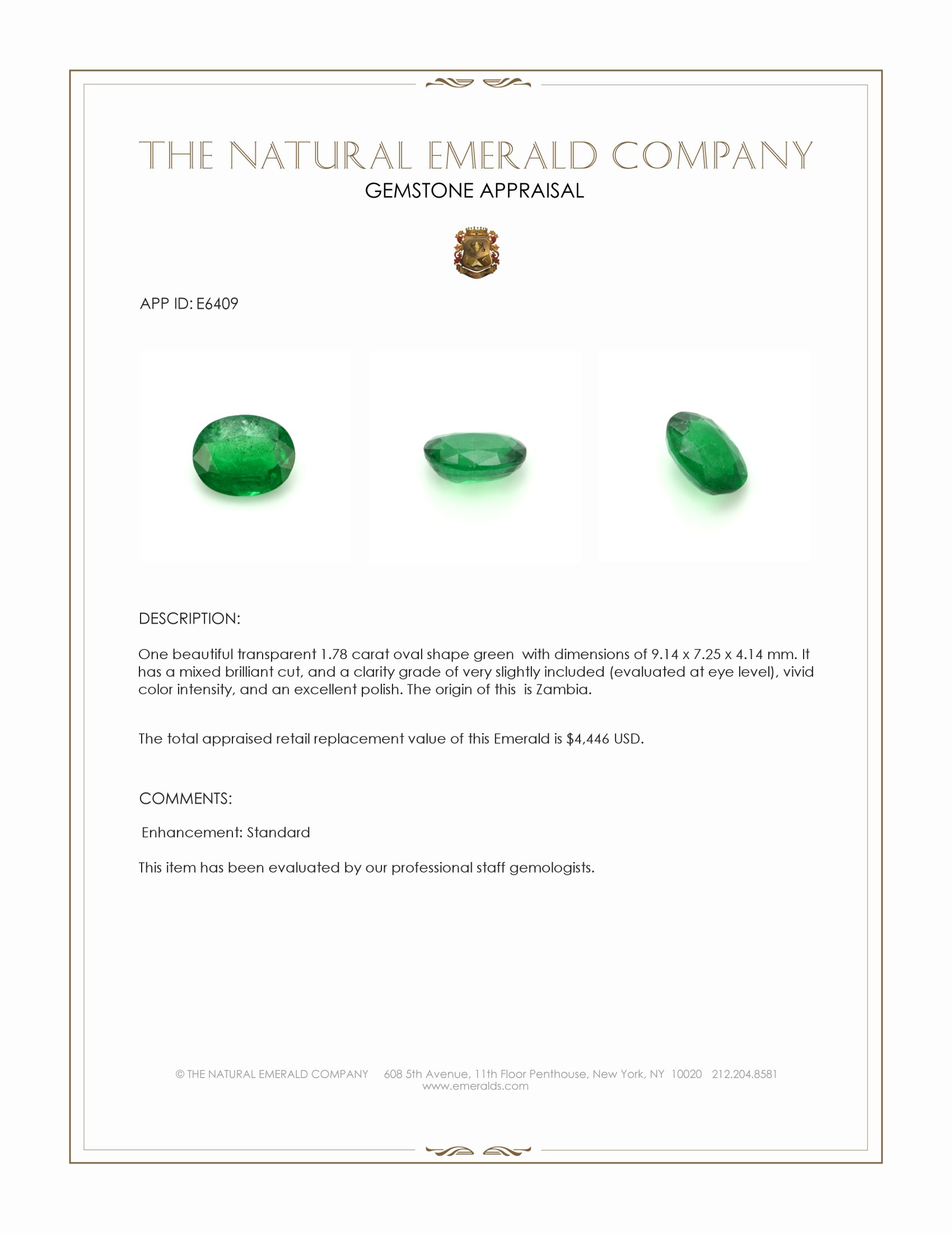 1.78 Ct. Emerald from Zambia